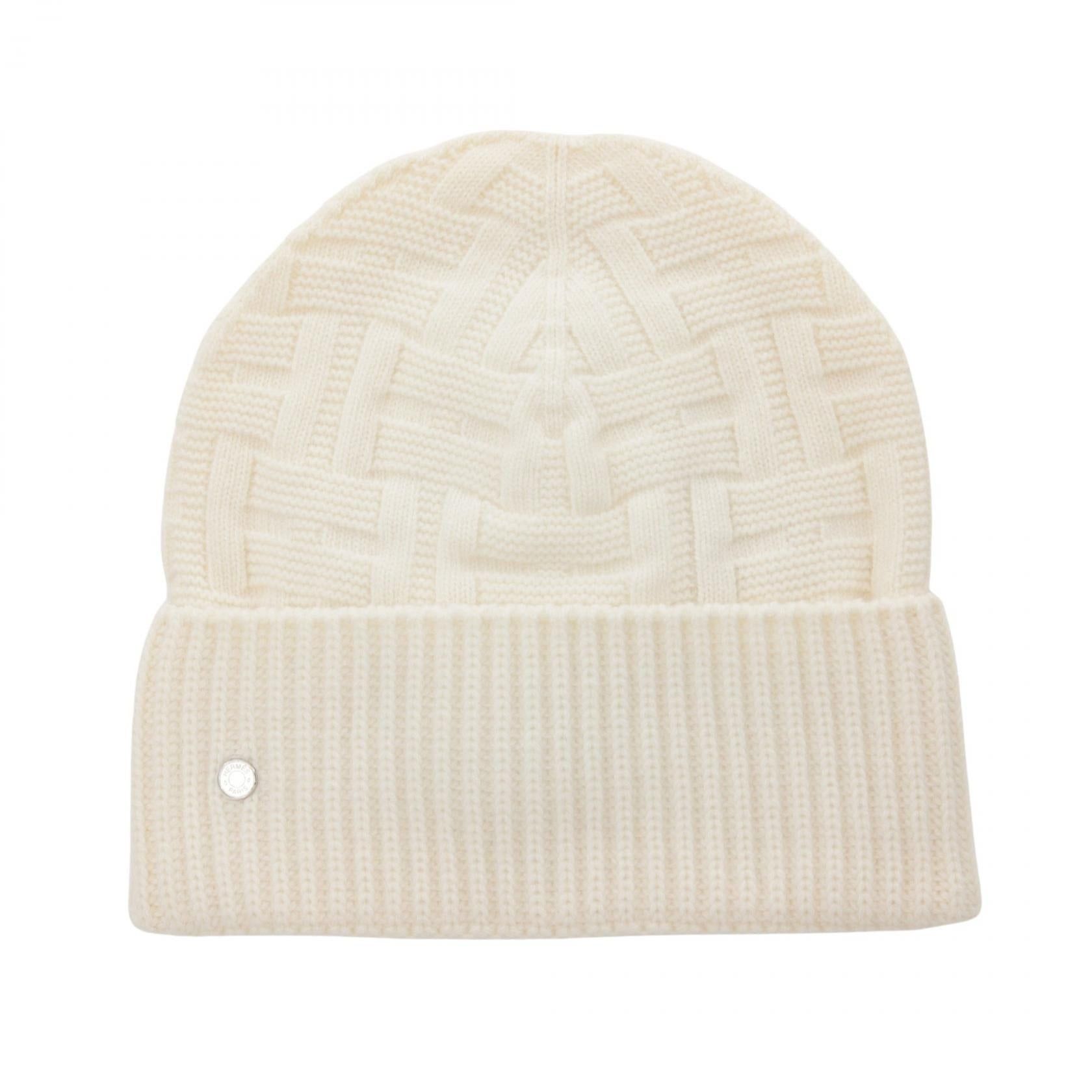Hermes Hermes Frequency Serie Button Knit Hat Beanie Wool Ivory Size ONE SIZE - 1 Thumbnail