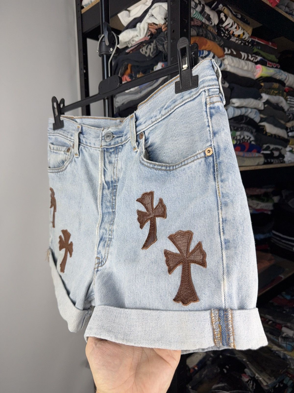 Levi's Vintage 90s Archival Chrome Hearts Style Cross Denim shorts Size 31" - 4 Thumbnail