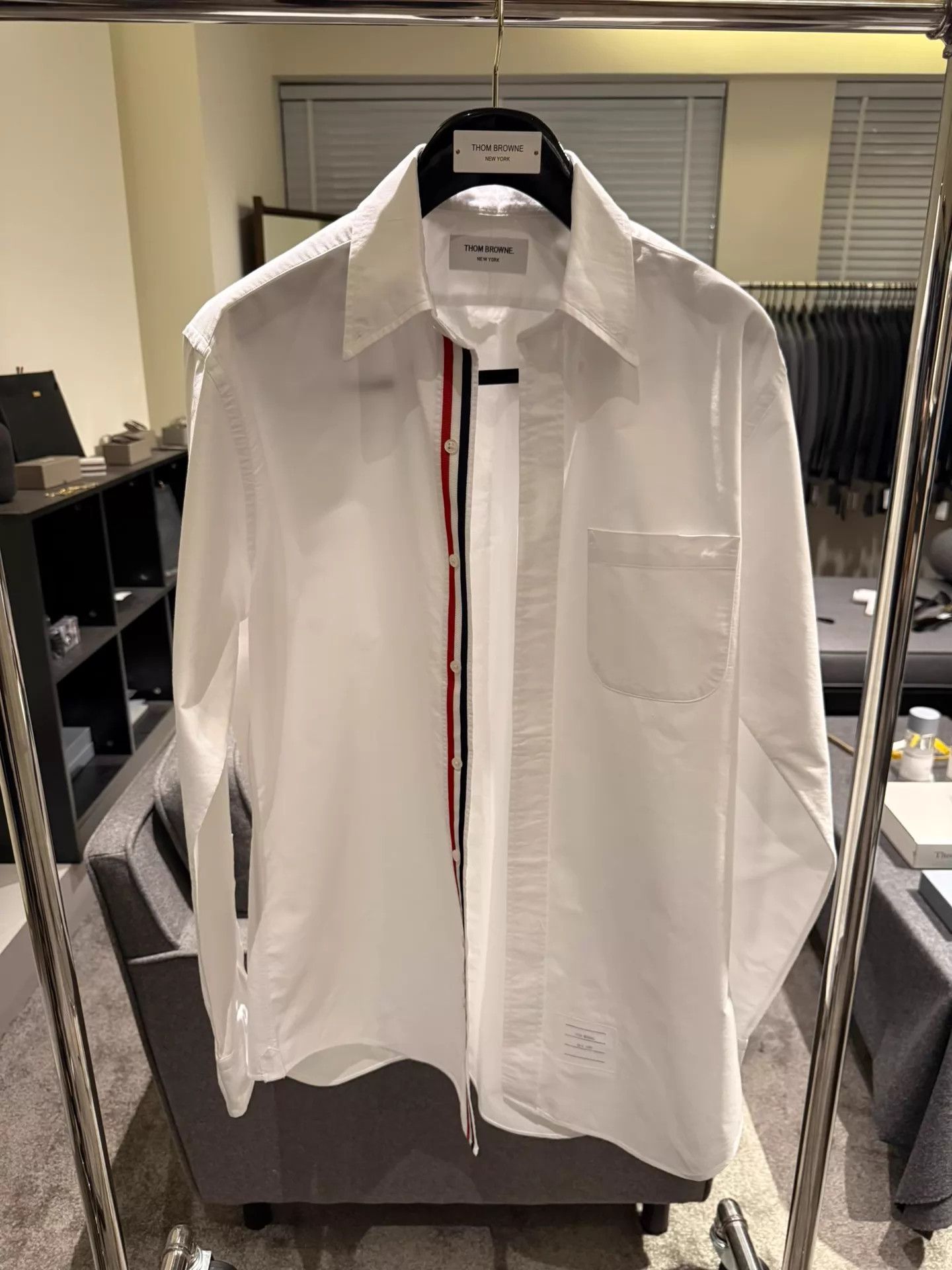 Thom Browne Thom Browne Tricolor Placket White Oxford Shirt Size 4 Size US XL / EU 56 / 4 - 1 Thumbnail