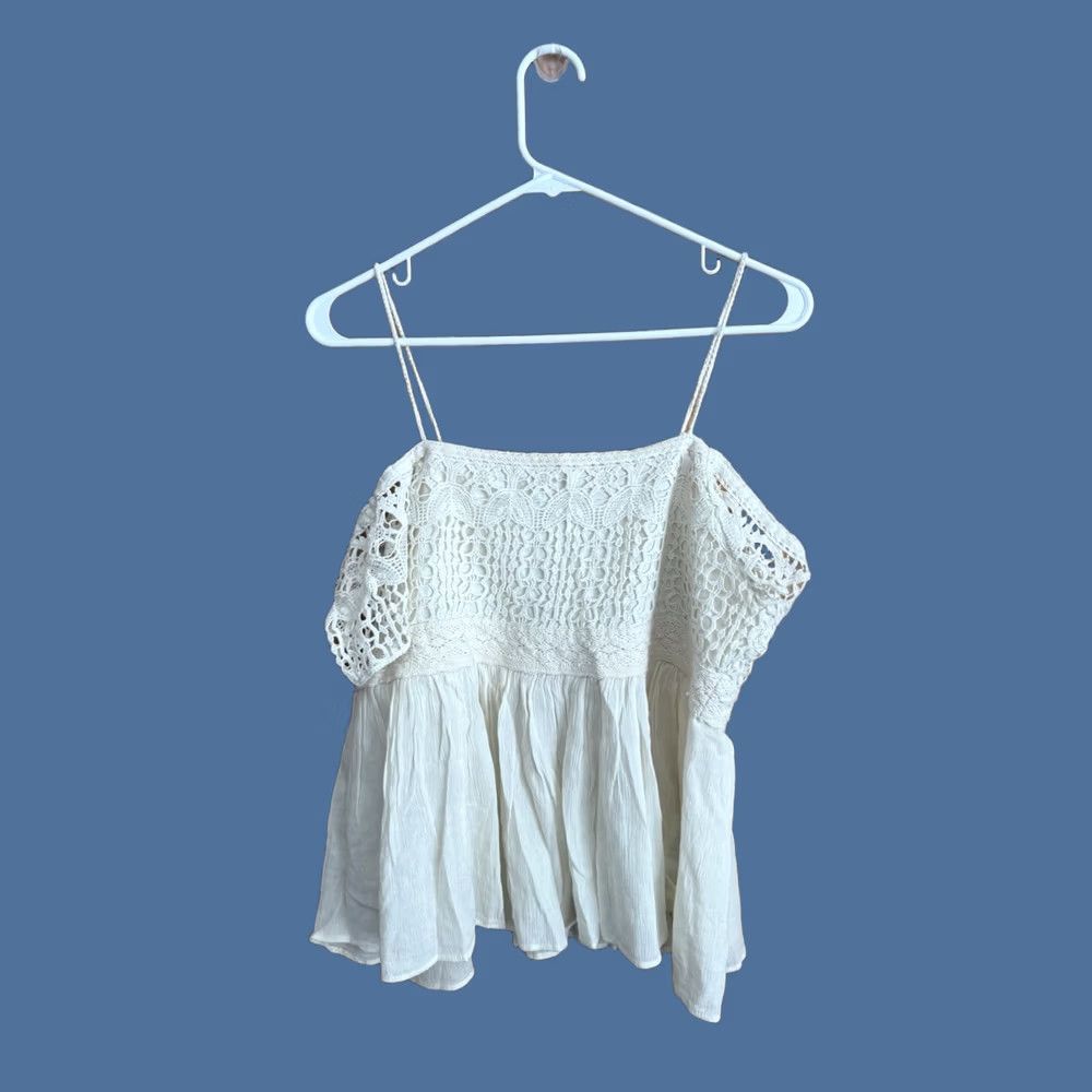 American Eagle Outfitters American Eagle Outfitters Boho Flowy Lace Blouse Ivory XS Women Off The Shoulder Dainty Cottagecore Size XS / US 0-2 / IT 36-38 - 1 Thumbnail