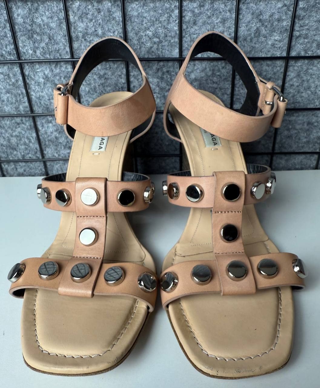 Balenciaga Balenciaga Pale Pink Leather Studs Sandals Wedge Shoes Size US 8 / IT 38 - 3 Thumbnail