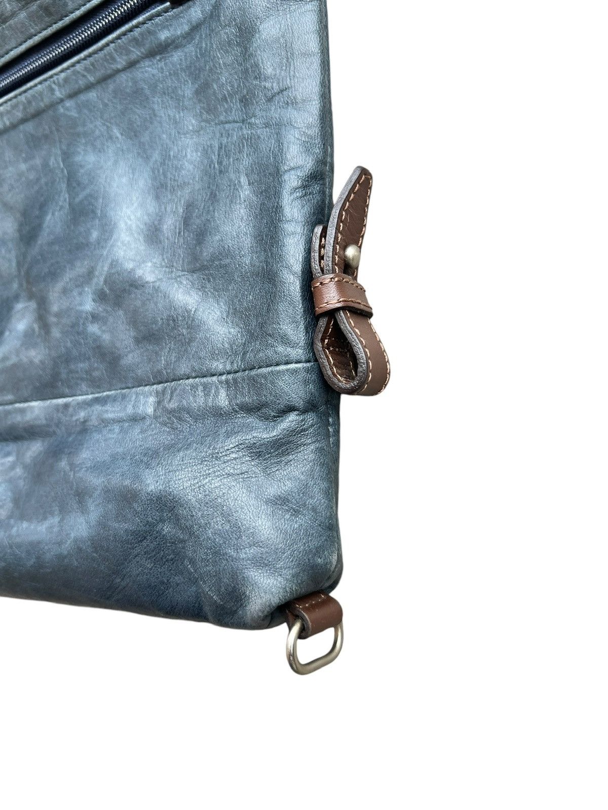 Japanese Brand Artphere Japan Distressed Faded Blue Leather Sling Bag Size ONE SIZE - 5 Thumbnail