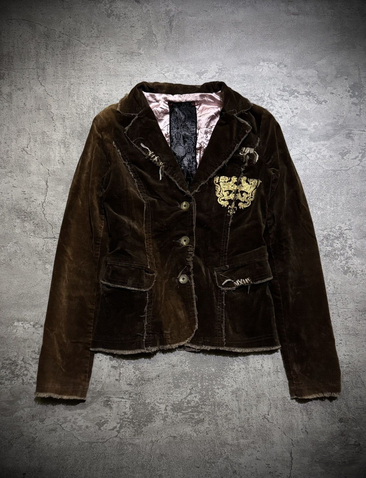 Miss Sixty MISS ME BROWN GOLD FOIL VELVET BLAZER DISTRESSED Size M / US 6-8 / IT 42-44 - 1 Thumbnail