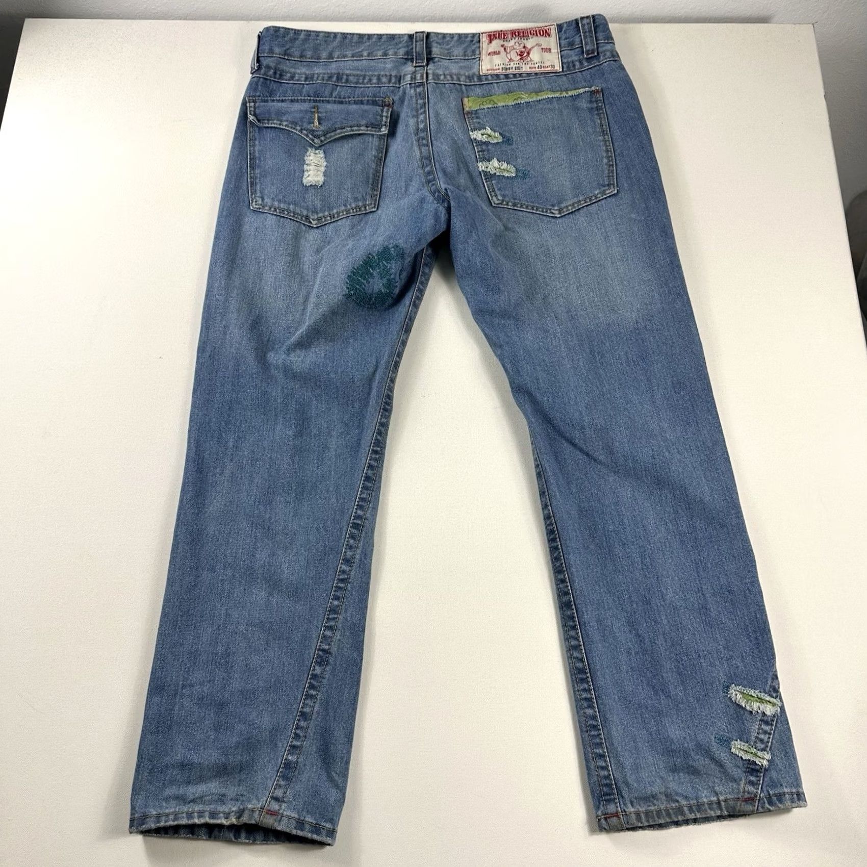 True Religion True Religion Jeans Bobby Big T Distressed 40x33 Baggy Hip Hop Blue Jeans Mens 5-Pocket Denim Distressed Logo World Tour Size US 40 / EU 56 - 2 Thumbnail
