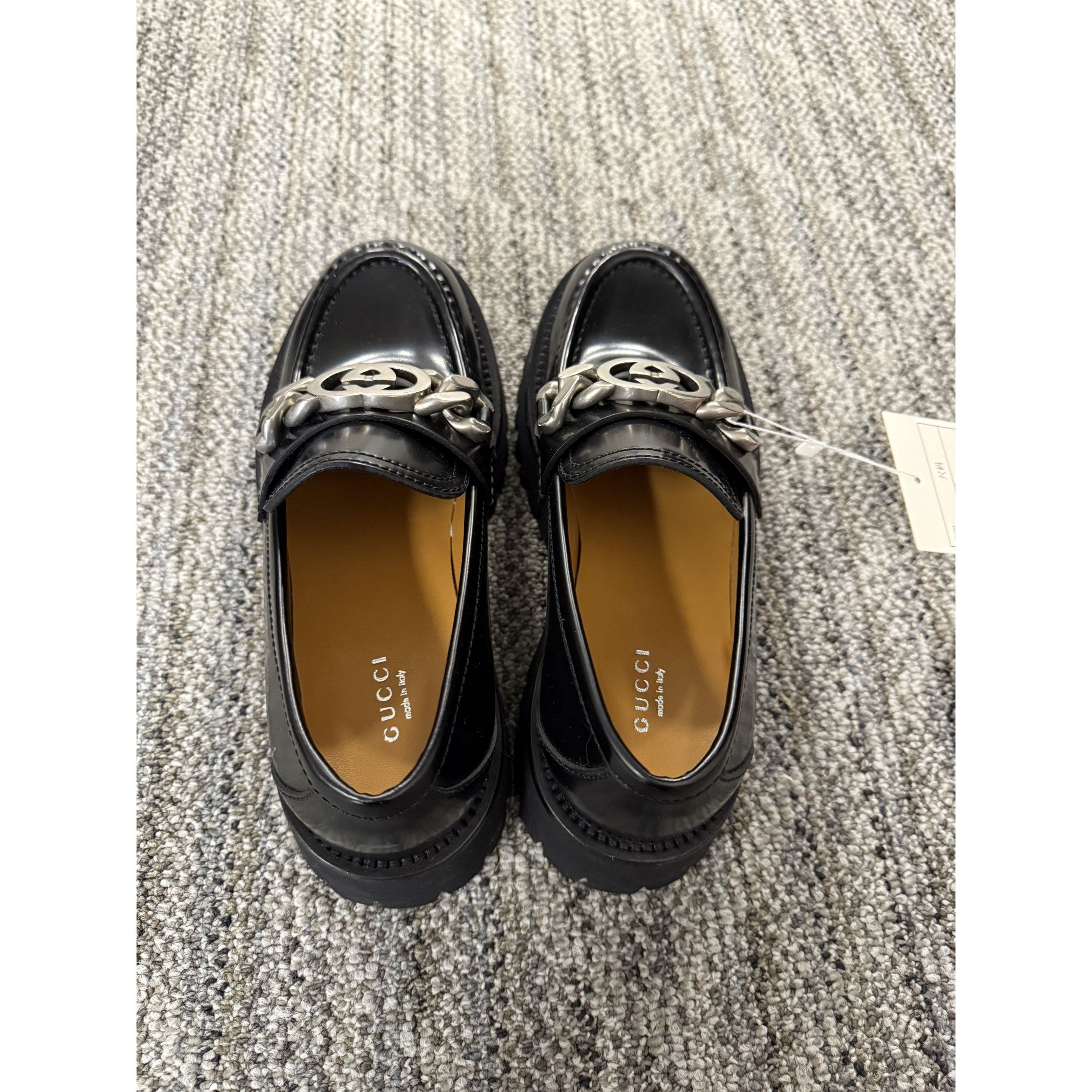Gucci Gucci Womens Black Leather Loafers With Interlocking G Chain Size US 8 / IT 38 - 12 Thumbnail