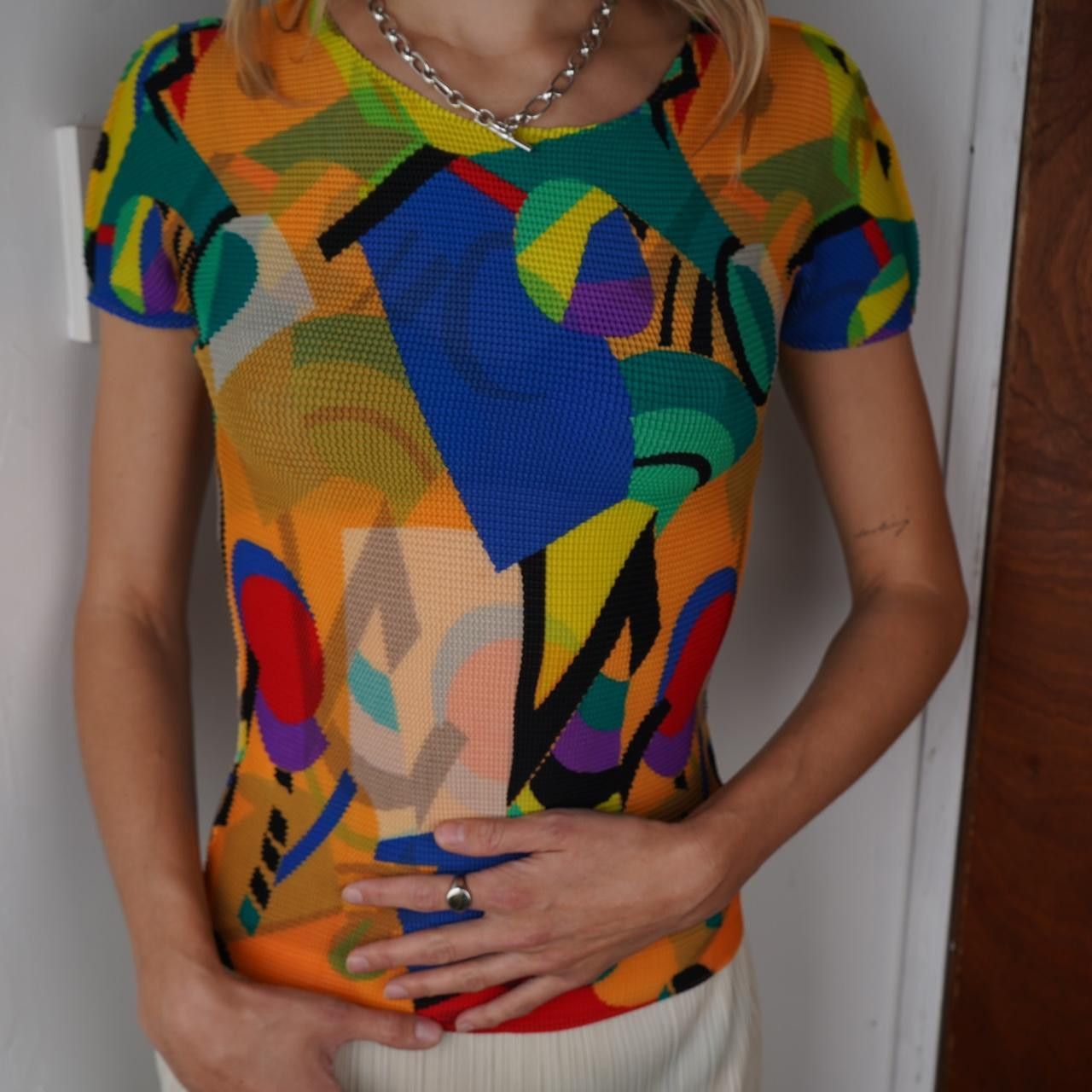 Issey Miyake Issey Miyake Me Multicoloured Short Sleeve Top Size ONE SIZE - 1 Thumbnail