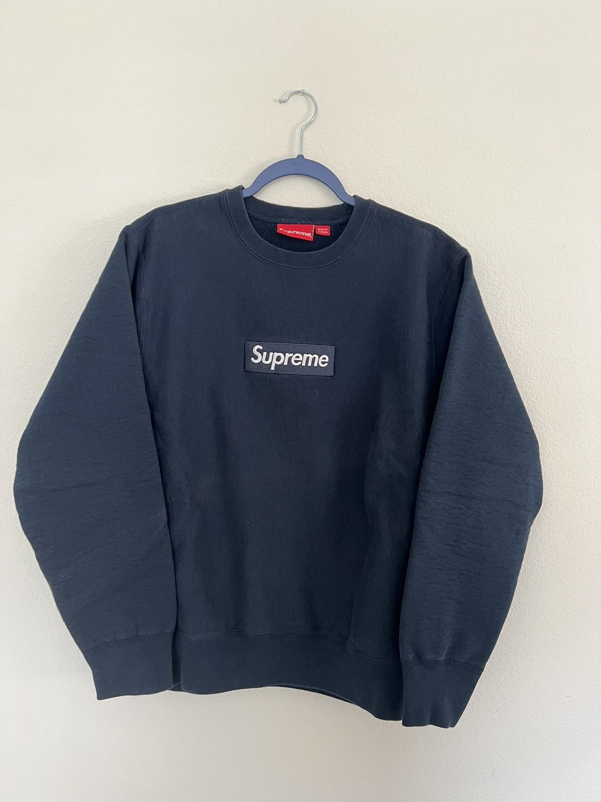 image of Supreme Navy Box Logo Crewneck Size M, Men's