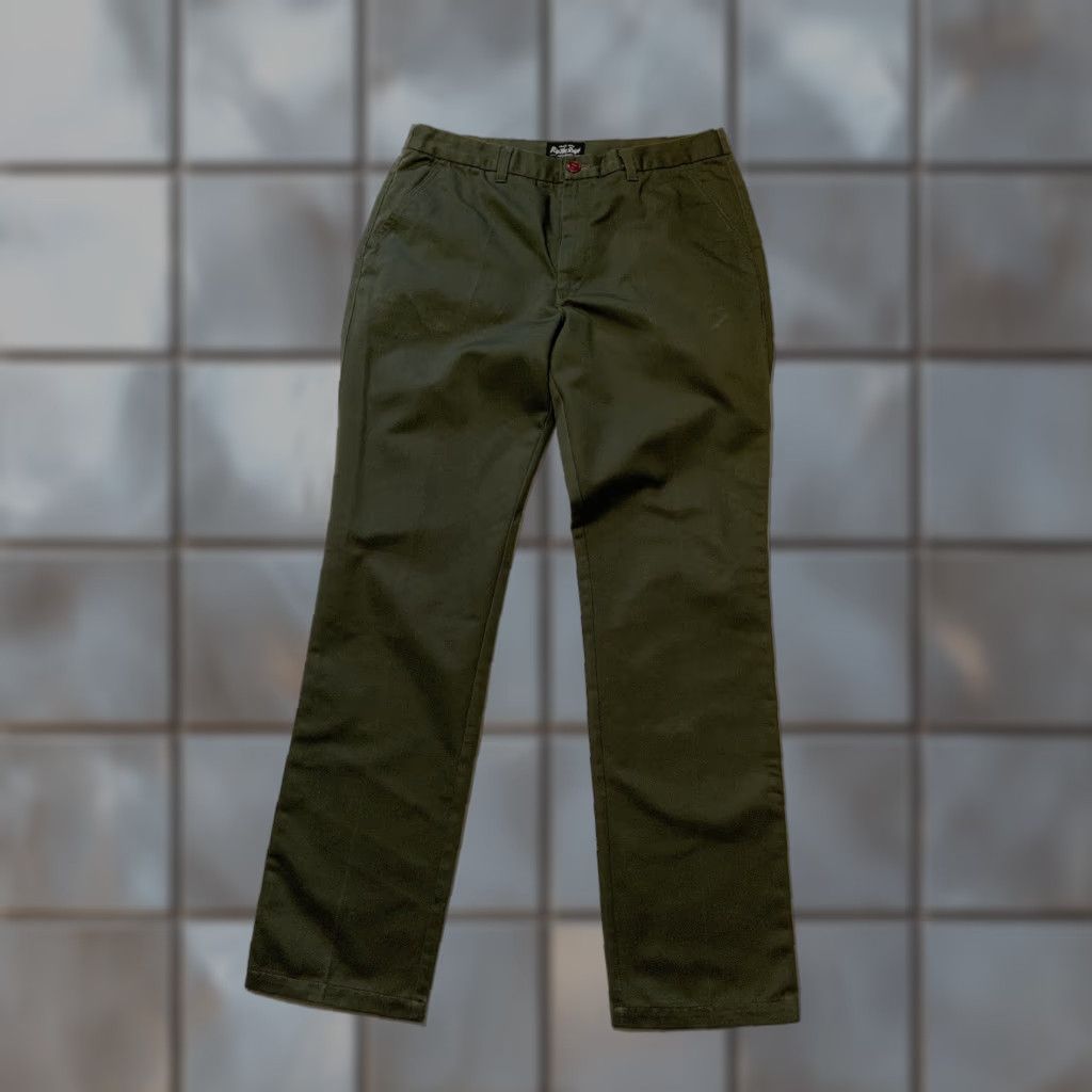 Olive VINTAGE Flip The Script Japan Olive Green Japanese Chino Flat Front Skateboard Pants LG Mens Flat Front Chino 32x32 Green Size US 33 - 1 Thumbnail