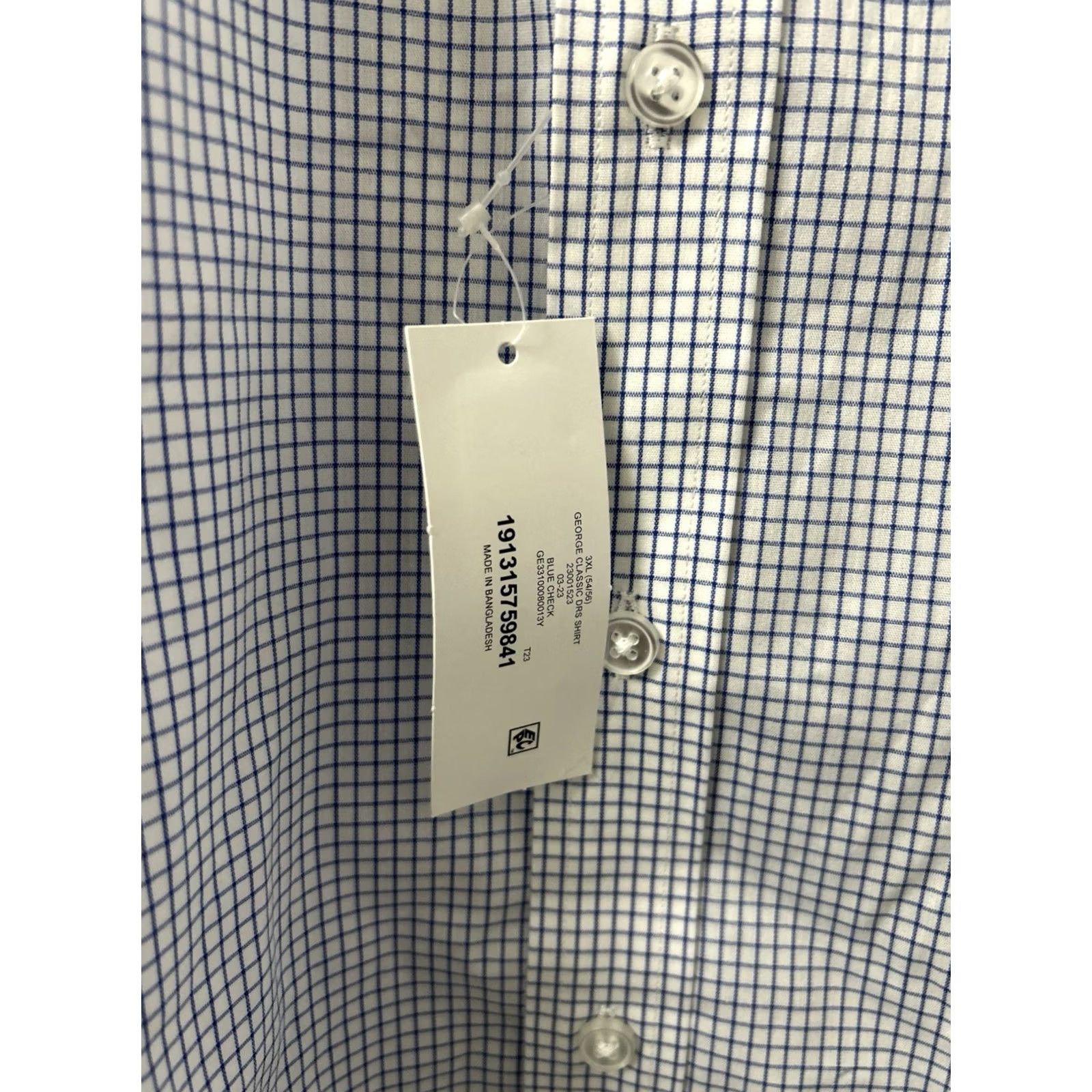 George George Dress Shirt Mens 3XL 54-56 White Blue Classic Fit Gingham Button Up L/S Size 48R - 5 Thumbnail