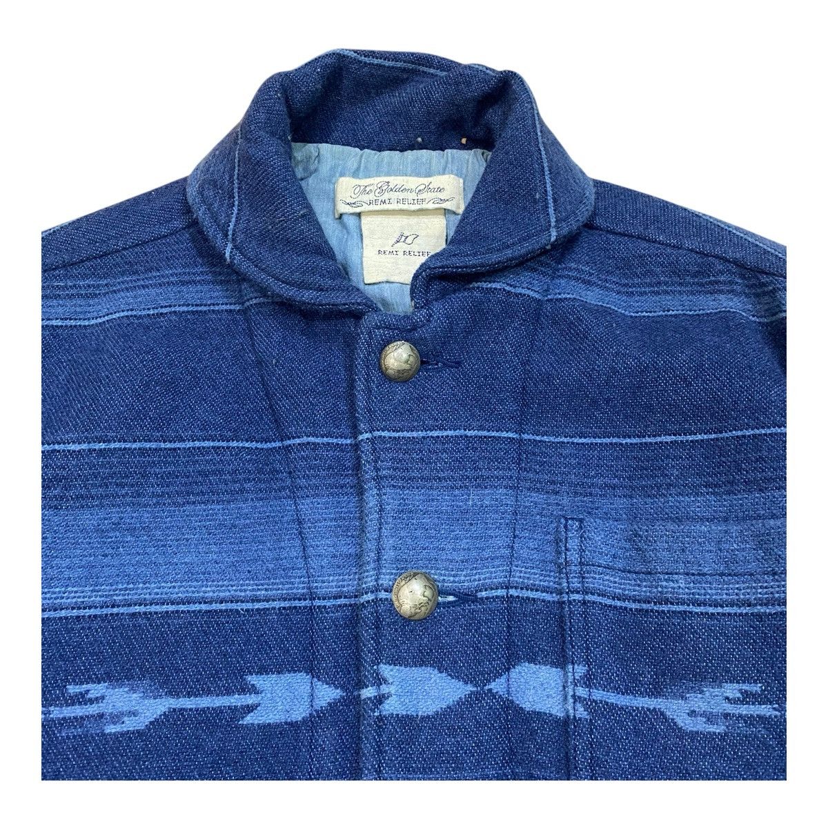 Remi Relief ✨Remi Relief wool indigo dye native pattern shawl collar Size US M / EU 48-50 / 2 - 5 Thumbnail