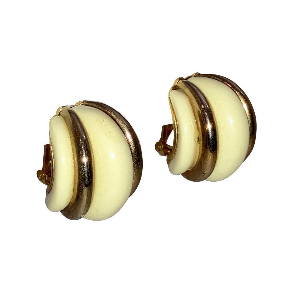 Designer Kenneth Lane White and Gold Ridged Earrings Size ONE SIZE - 2 Thumbnail