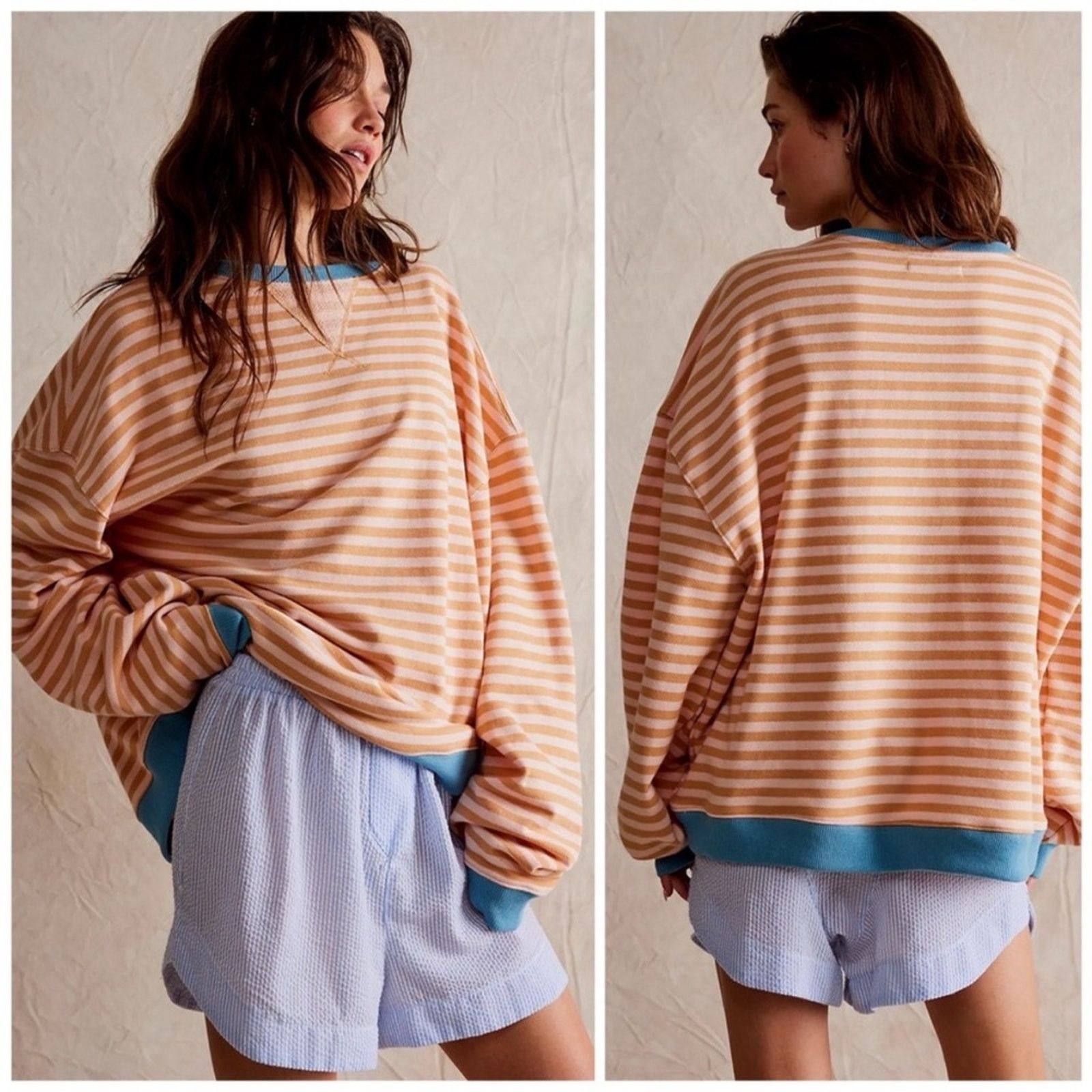 Free People NEW! We The FREE PEOPLE Classic Striped Oversized Sweatshirt Size M / US 6-8 / IT 42-44 - 1 Thumbnail