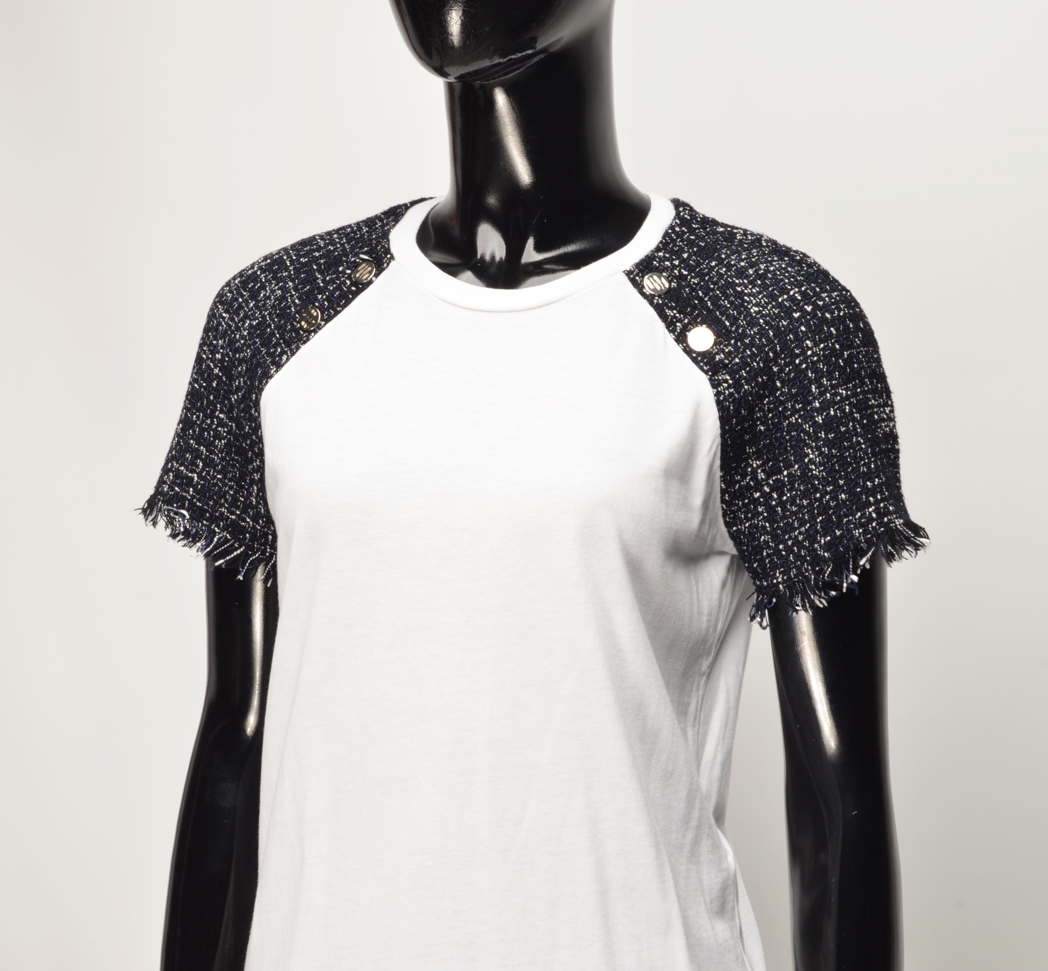 Maje Maje Paris Tweed Boucle Sleeves White T Shirt Size S / US 4 / IT 40 - 2 Thumbnail