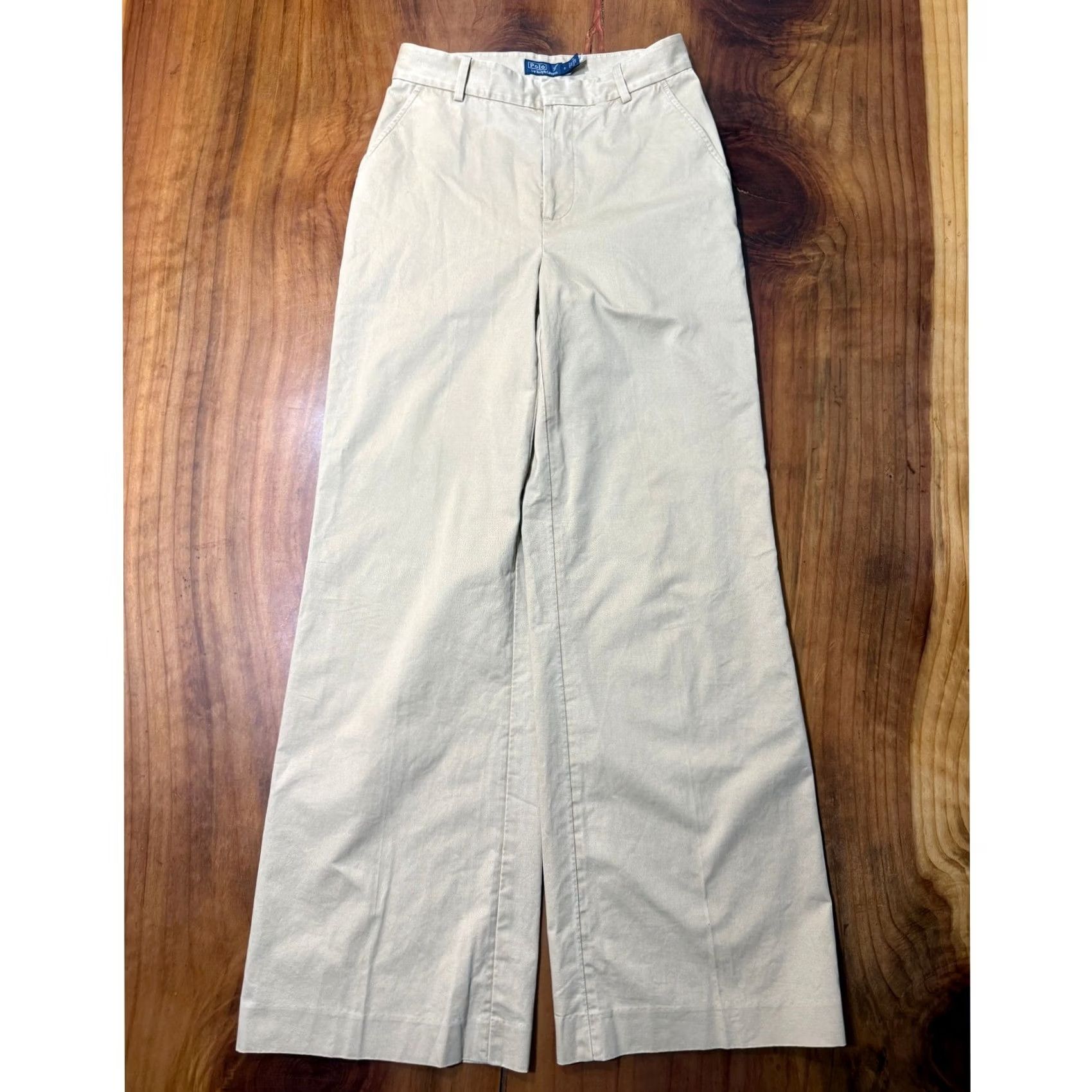 Polo Ralph Lauren Polo Ralph Lauren Pants Women 0 Beige Cotton High Rise Wide leg Flat Front Chino D19 Womens Size 25" / US 0 / IT 36 - 2 Thumbnail