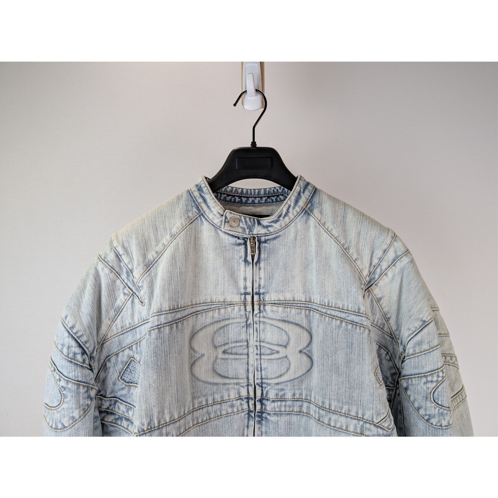 Balenciaga o1rshd1 Italian Indigo Ring Denim Racer Jacket Bleached Ring Size US XL / EU 56 / 4 - 3 Thumbnail