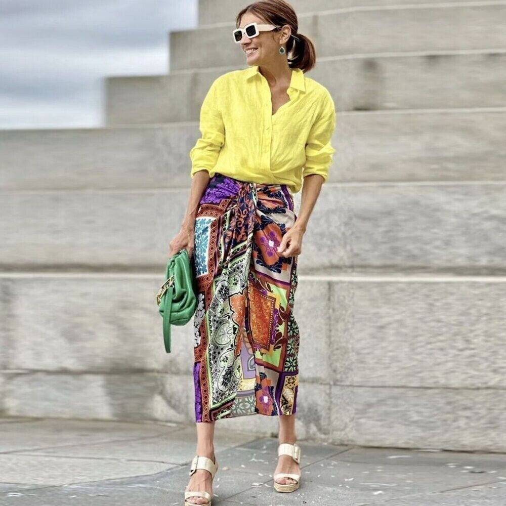 Zara NWT New Zara Printed Knotted Satin Skirt Size S Size 28" / US 6 / IT 42 - 9 Thumbnail