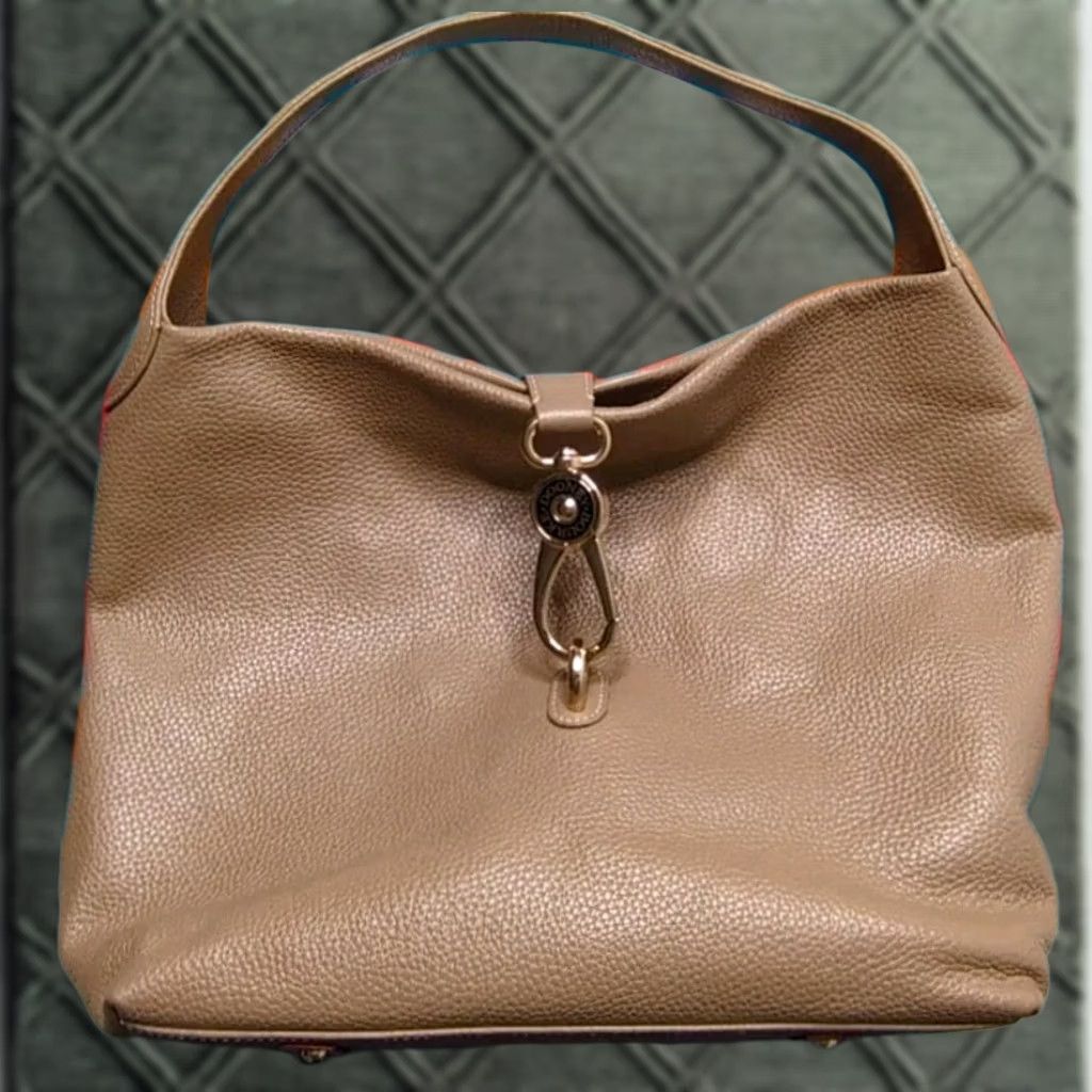 Dooney & Bourke Dooney & Bourke Hobo Logo Lock Pebble Grain Leather Beige Pink 12x16x6" Women Bag Purse Handbag Strap Pebble Finish Classic Designer Size ONE SIZE - 1 Thumbnail