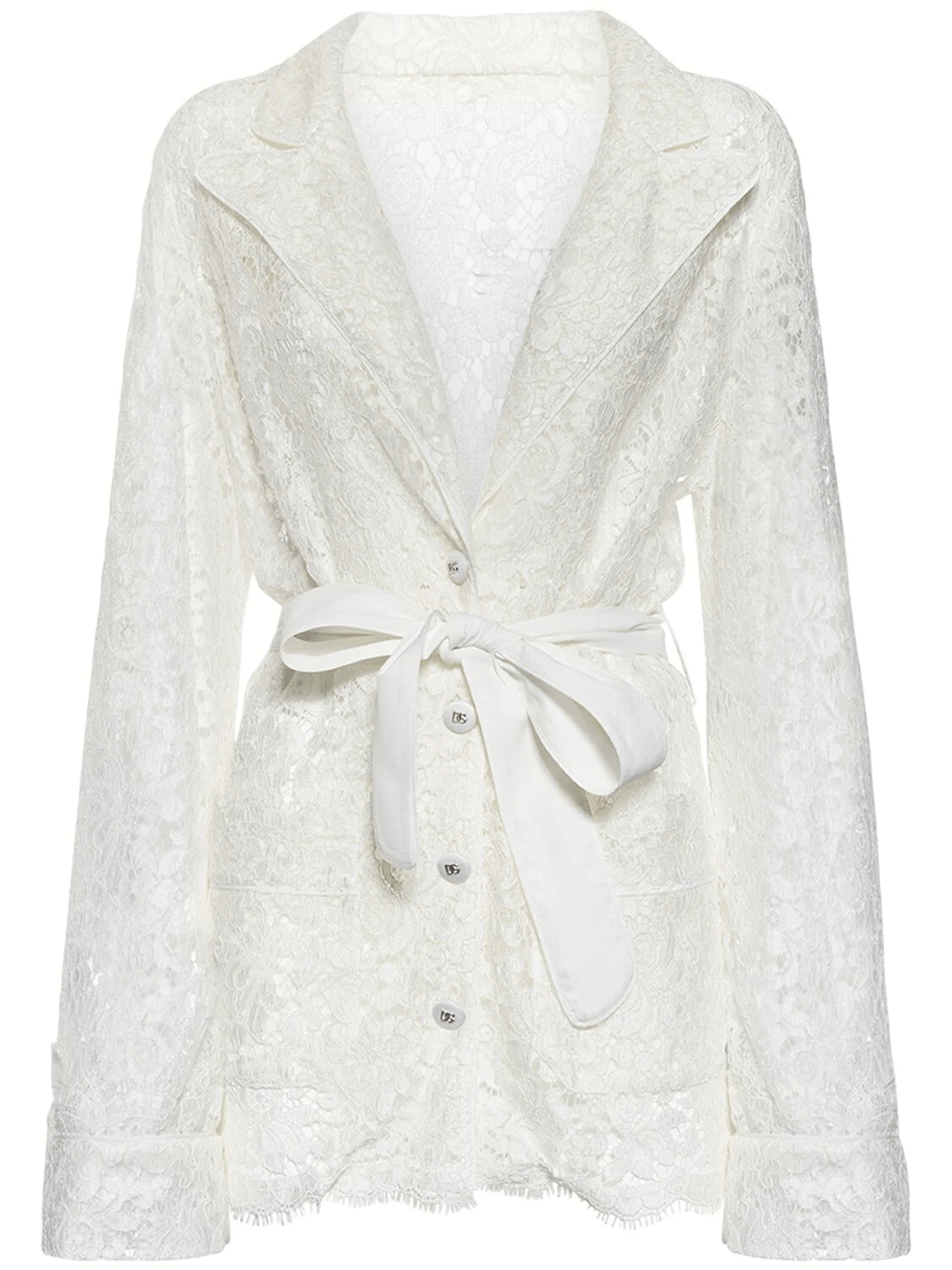 Dolce & Gabbana DOLCE&GABBANA White Lace Single Breasted Jacket New Size XXL / US 16-18 / IT 52-54 - 1 Thumbnail