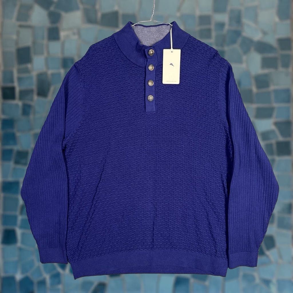 Tommy Bahama Tommy Bahama Sweater Mens XL Sandbar Mock Pullover Knit Ribbed Sandbar Pullover Knit Geometric Pattern Casual Mens XL Blue Size US XL / EU 56 / 4 - 1 Thumbnail