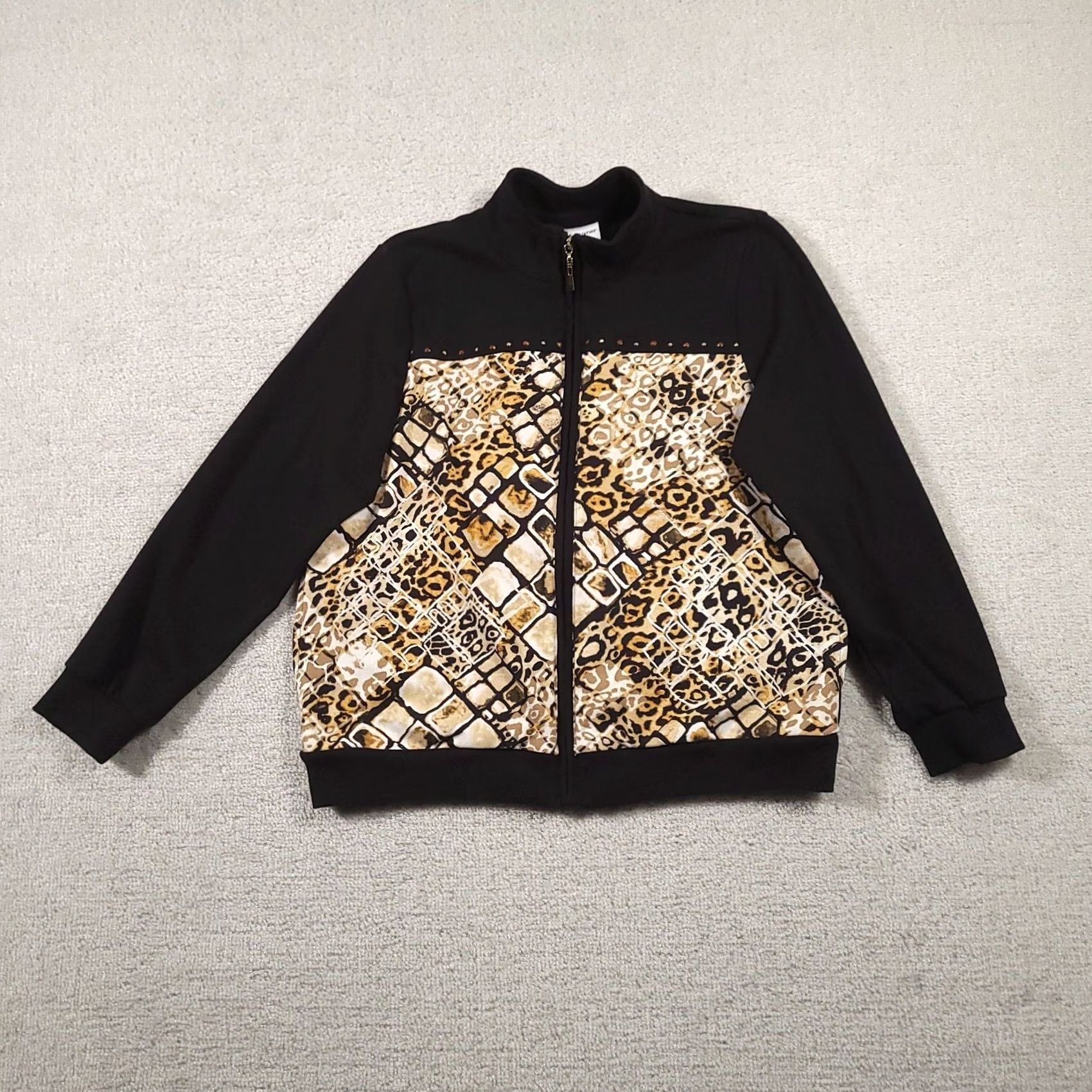 Vintage Alfred Dunner Black Zip Up Jacket Blazer Size 6P Animal Print Jacket Womens Size M / US 6-8 / IT 42-44 - 2 Thumbnail