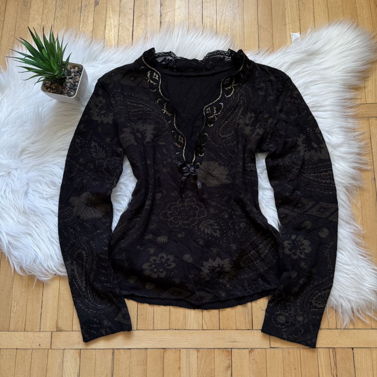 Hysteric Glamour 📌 Vintage Knitted Rhinestones JPG Y2K Style Long Sleeve Size S / US 4 / IT 40 - 1 Thumbnail
