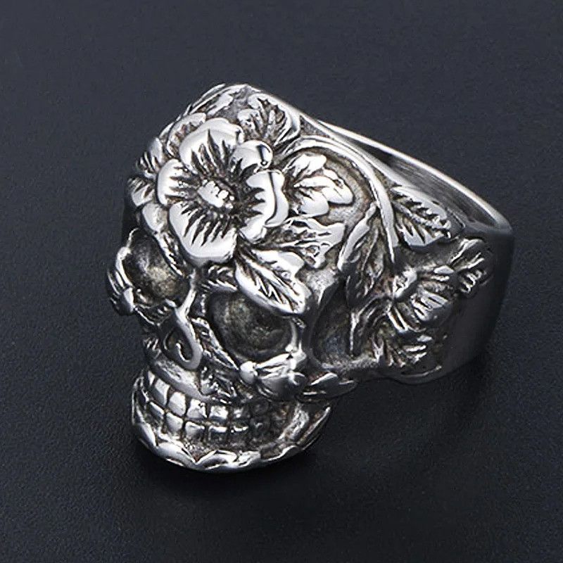 Vintage Vintage Flower Skull Ring Size ONE SIZE - 2 Thumbnail
