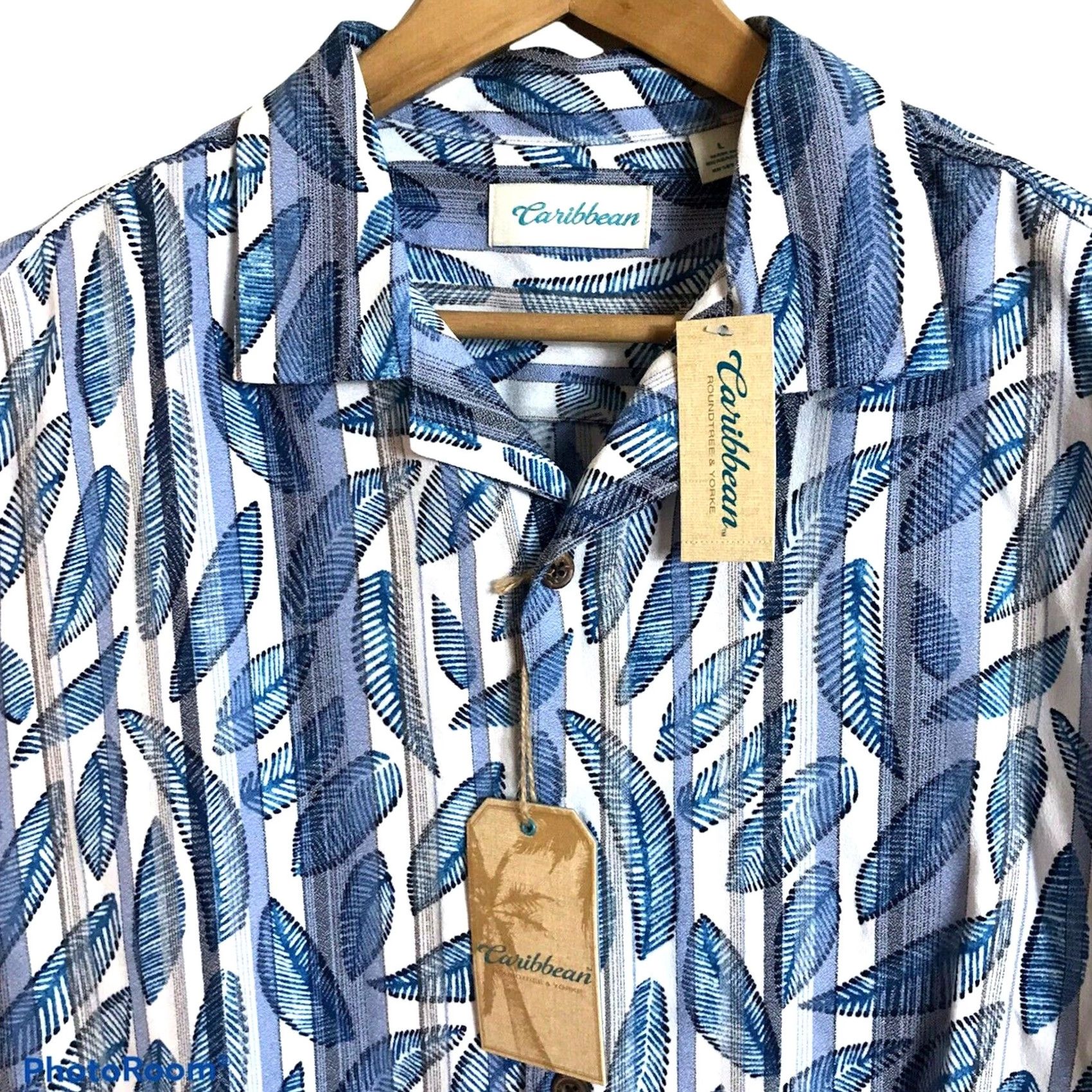 Roundtree & Yorke CARIBBEAN Roundtree & Yorke Shirt Mens L Short Sleeve Hawaiian Blue Leaf Button-Up Tropical Size US L / EU 52-54 / 3 - 3 Thumbnail