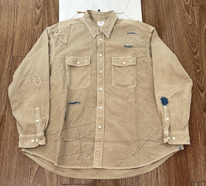 image of Visvim Grand River L/s Crash 20Aw Damage Shirt in Brown, Men's (Size Medium)