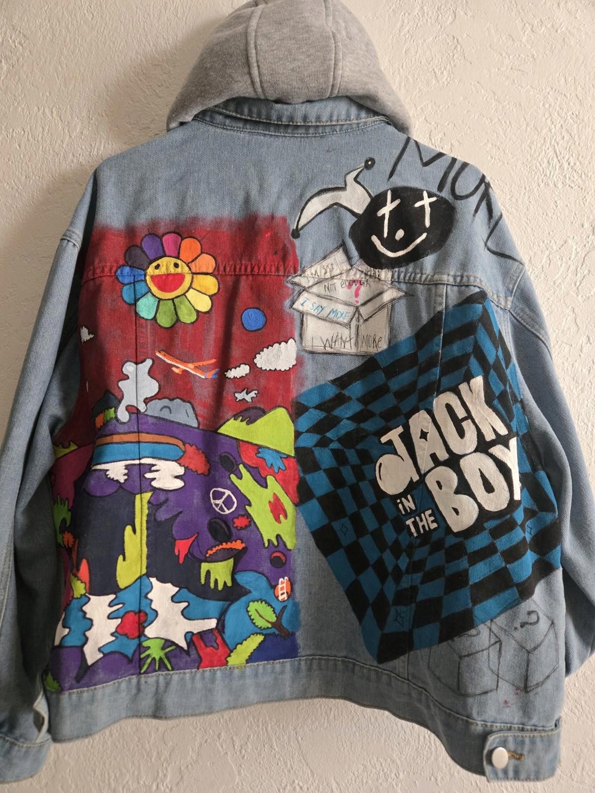 The Unbranded Brand Hand Painted Denim Jacket Takashi Murakami Flower 2XL Hoodie Size XXL / US 16-18 / IT 52-54 - 1 Thumbnail