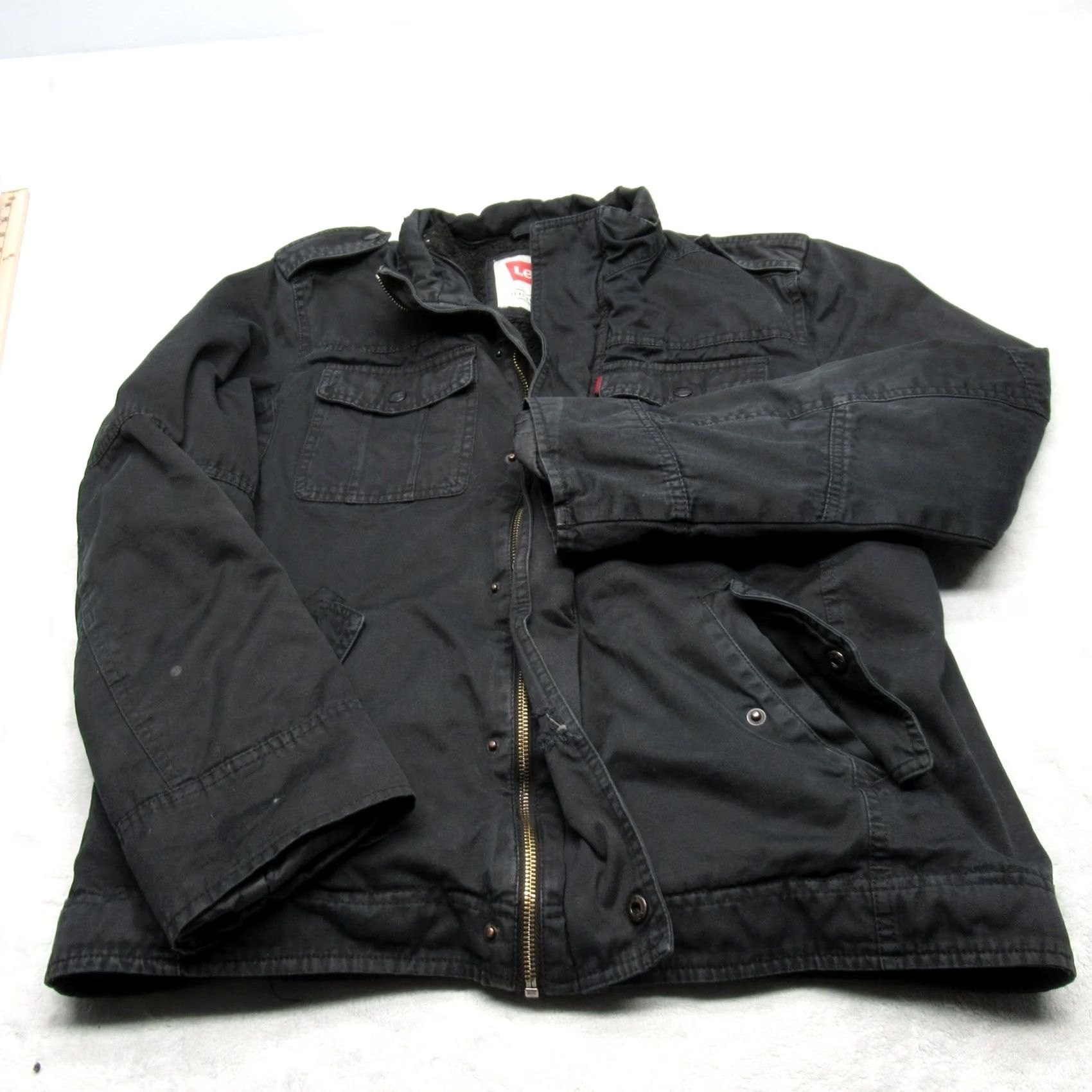 Levi's Levi's Jacket Mens M Black Sherpa Lined Full Zip Pockets Military Jacket Canvas Cotton Vintage? No Size US M / EU 48-50 / 2 - 2 Thumbnail