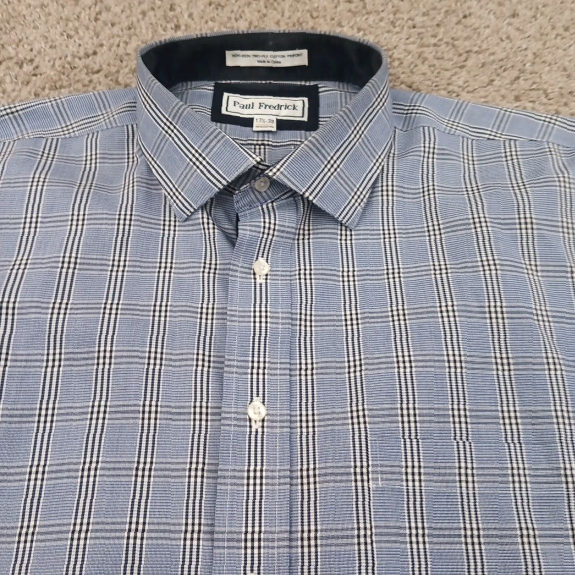 Vintage Paul Fredrick Shirt Mens 17.5 Blue Plaid Long Sleeve Button-Up Cotton Size US XXL / EU 58 / 5 - 2 Thumbnail