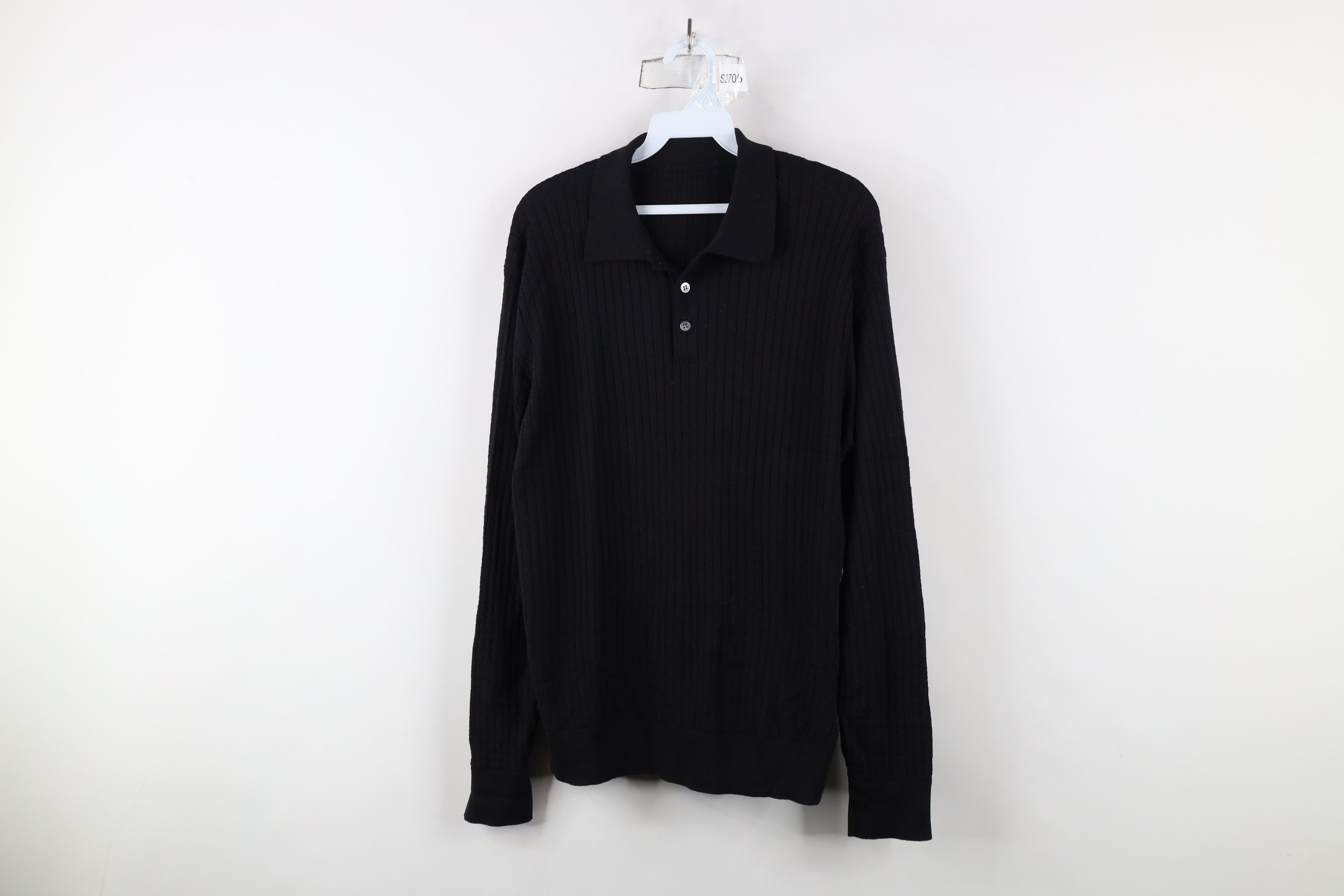 Vintage Vintage 90s Streetwear Ribbed Knit Collared Sweater Black Size US M / EU 48-50 / 2 - 1 Thumbnail