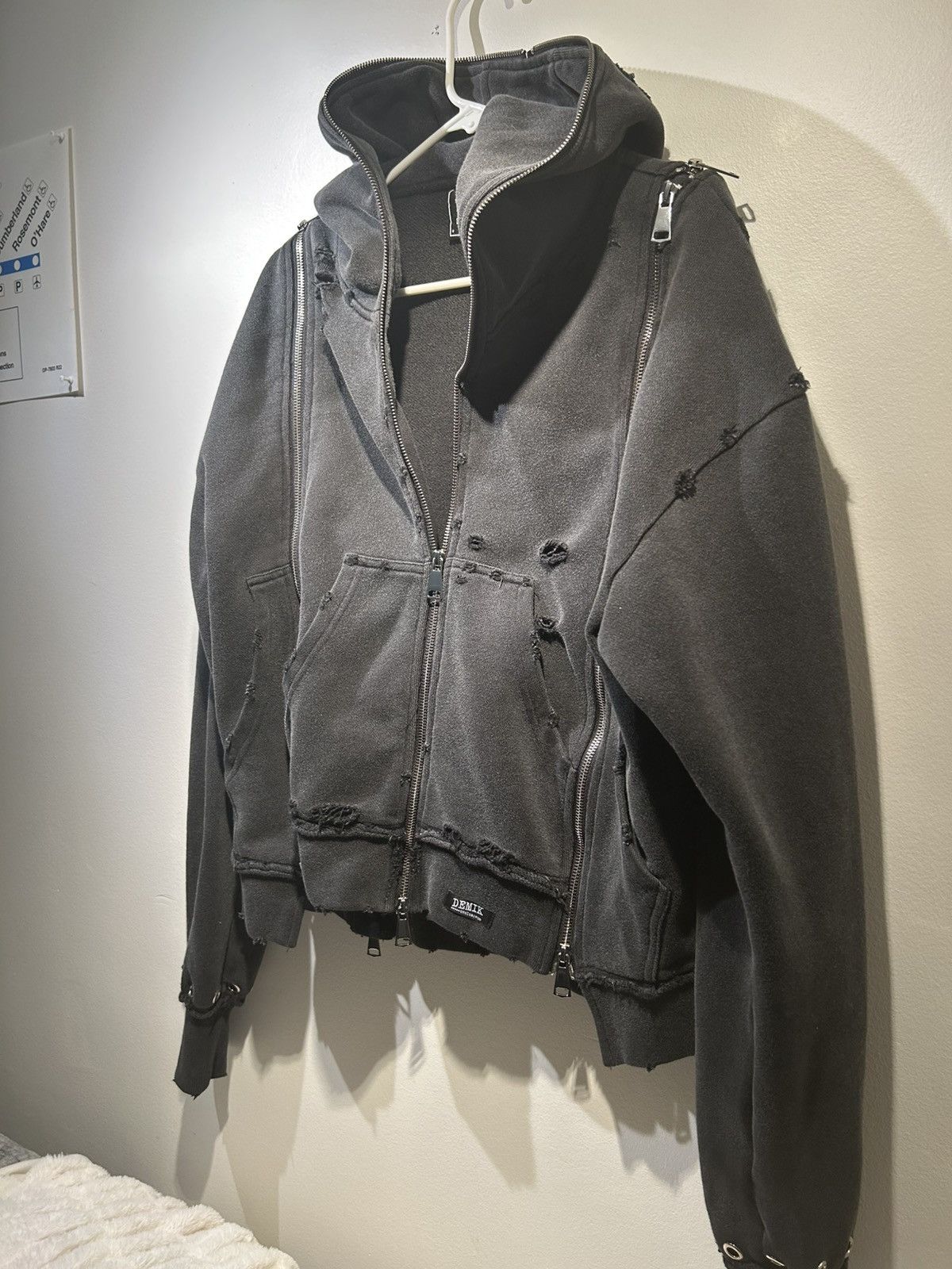 Japanese Brand Acid Washed Triple Zipper Demik Full Zip Hoodie Size US M / EU 48-50 / 2 - 2 Thumbnail