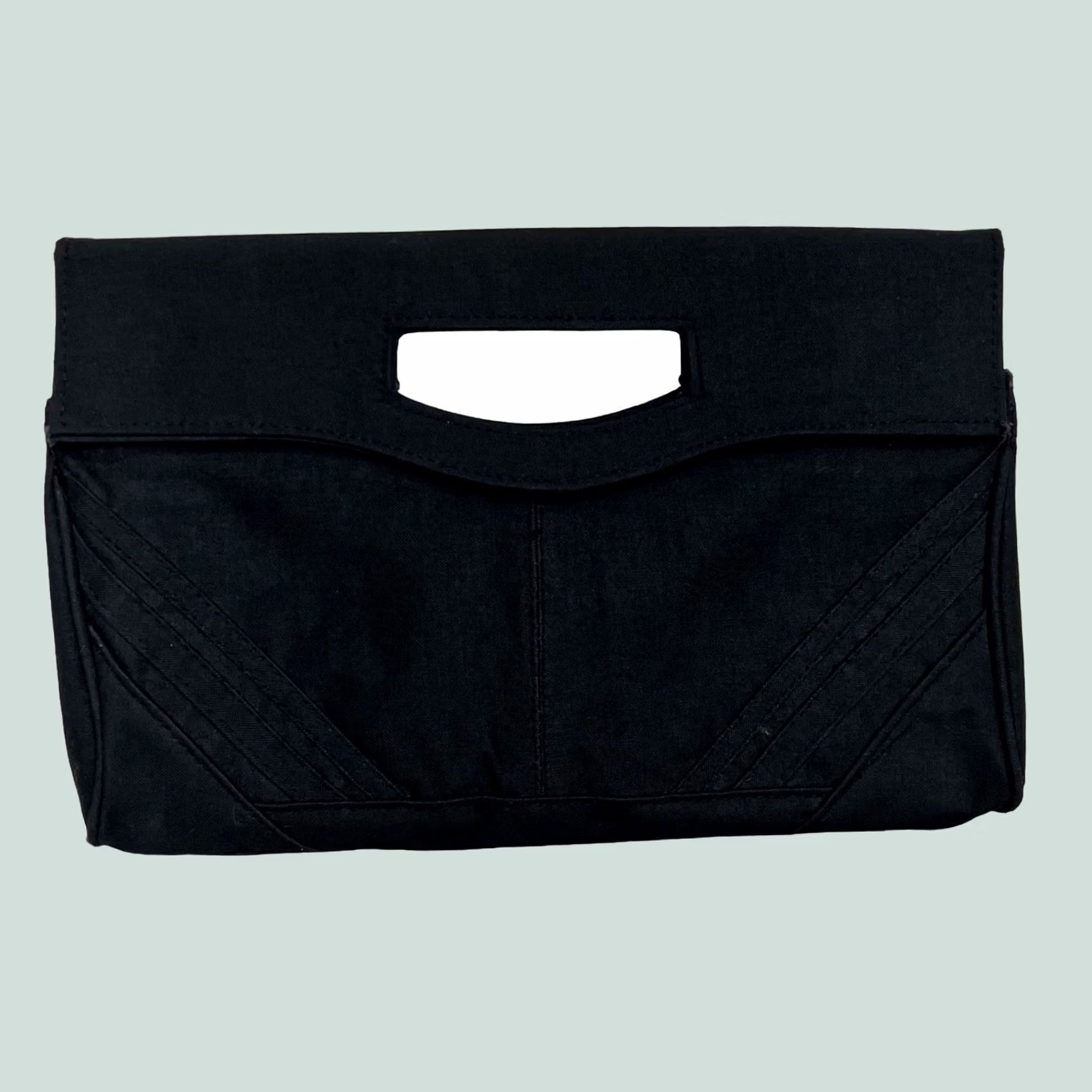Vintage Bag World Vintage Purse Clutch Handbag Black Fabric Handle Women Solid Cotton Blend Exterior Black Lining Fabric Clutch Snap"} Size ONE SIZE - 1 Thumbnail