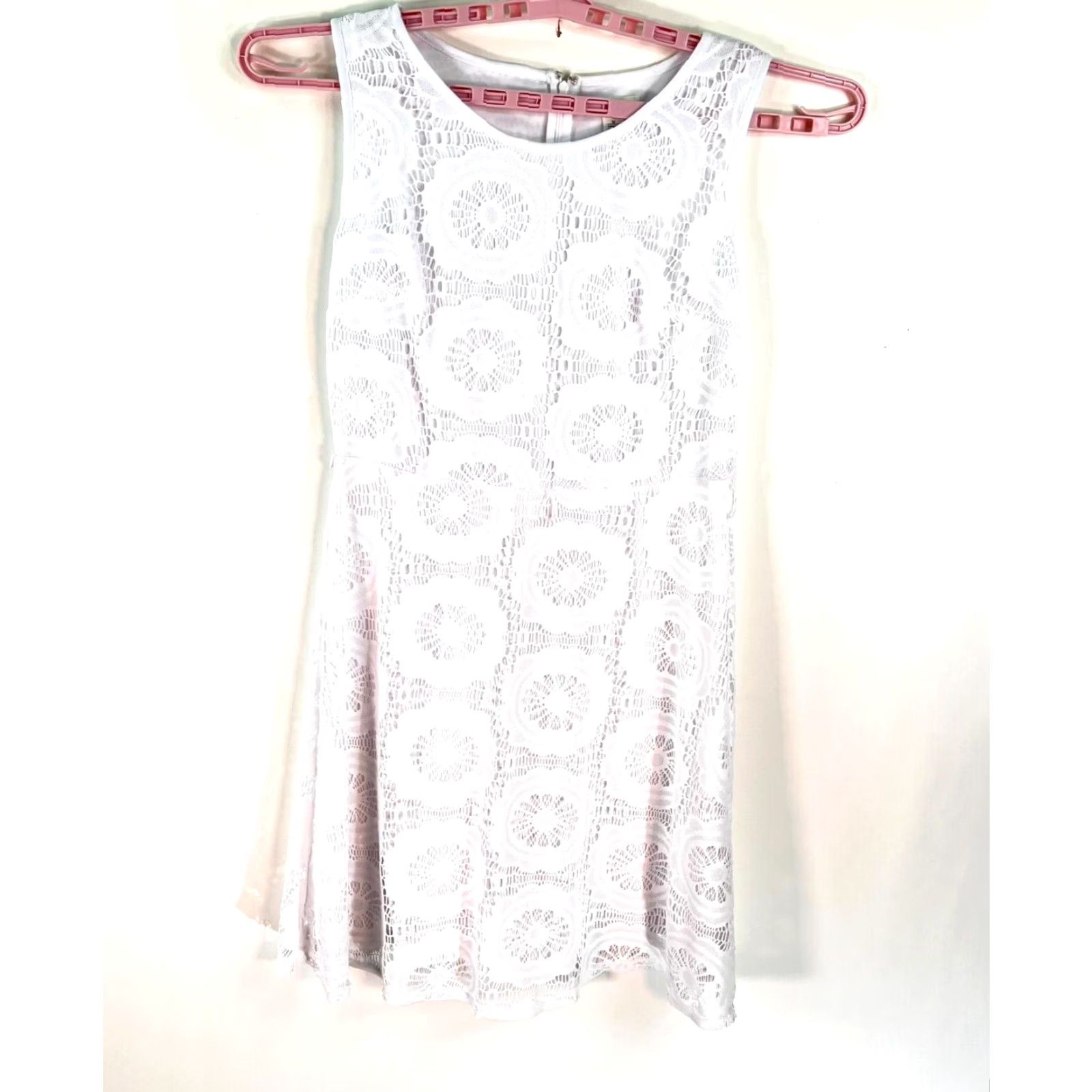 Vintage VINTAGE CATO Lace Lined Sleeveless Dress Midi Womens 12 White Poly Geometric 70s 80s Dress Women Size XL / US 12-14 / IT 48-50 - 2 Thumbnail