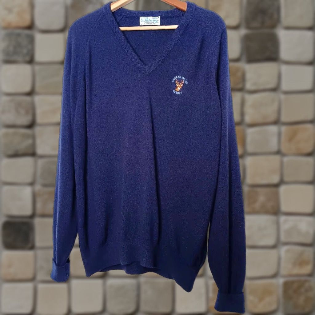 Vintage VINTAGE Pickering Kimberton Men’s Sweater XXL Blue Knit V-Neck Deer Embroidered Wilderness Nature West Virginia Size US XXL / EU 58 / 5 - 1 Thumbnail