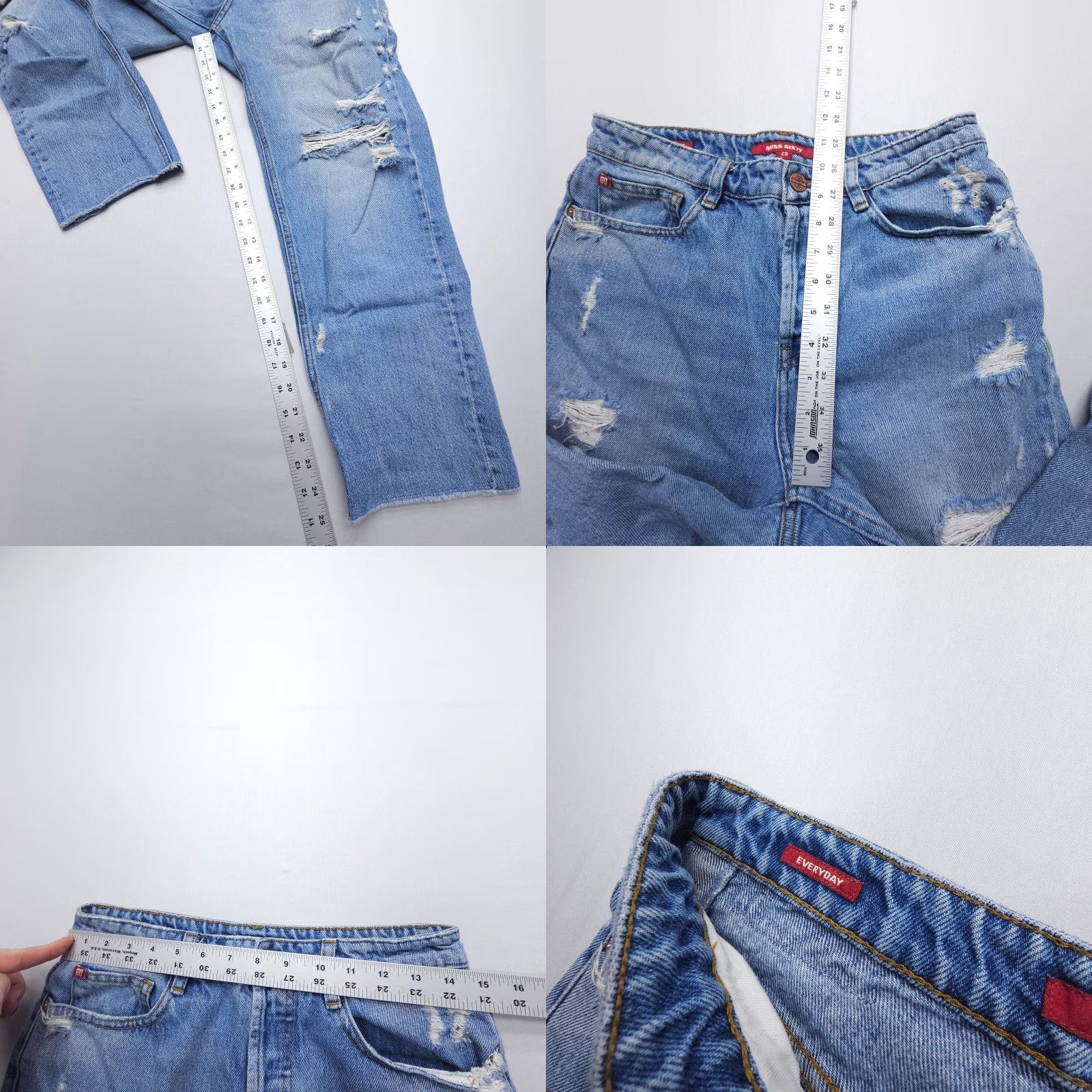 Miss Sixty Y2K Miss Sixty Everyday Jeans Denim Blue Distressed Cropped Slim 29 Women 5-Pocket Straight Rise Mid Inseam 25 Size 29" - 8 Thumbnail