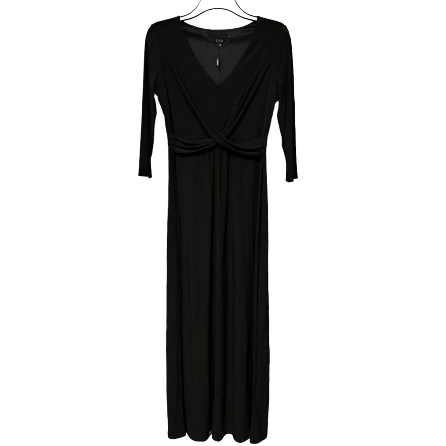Vintage Julien Macdonald Star Dress Womens Black 12 UK 3/4 Sleeve Stretch Gown Maxi Size XL / US 12-14 / IT 48-50 - 2 Thumbnail