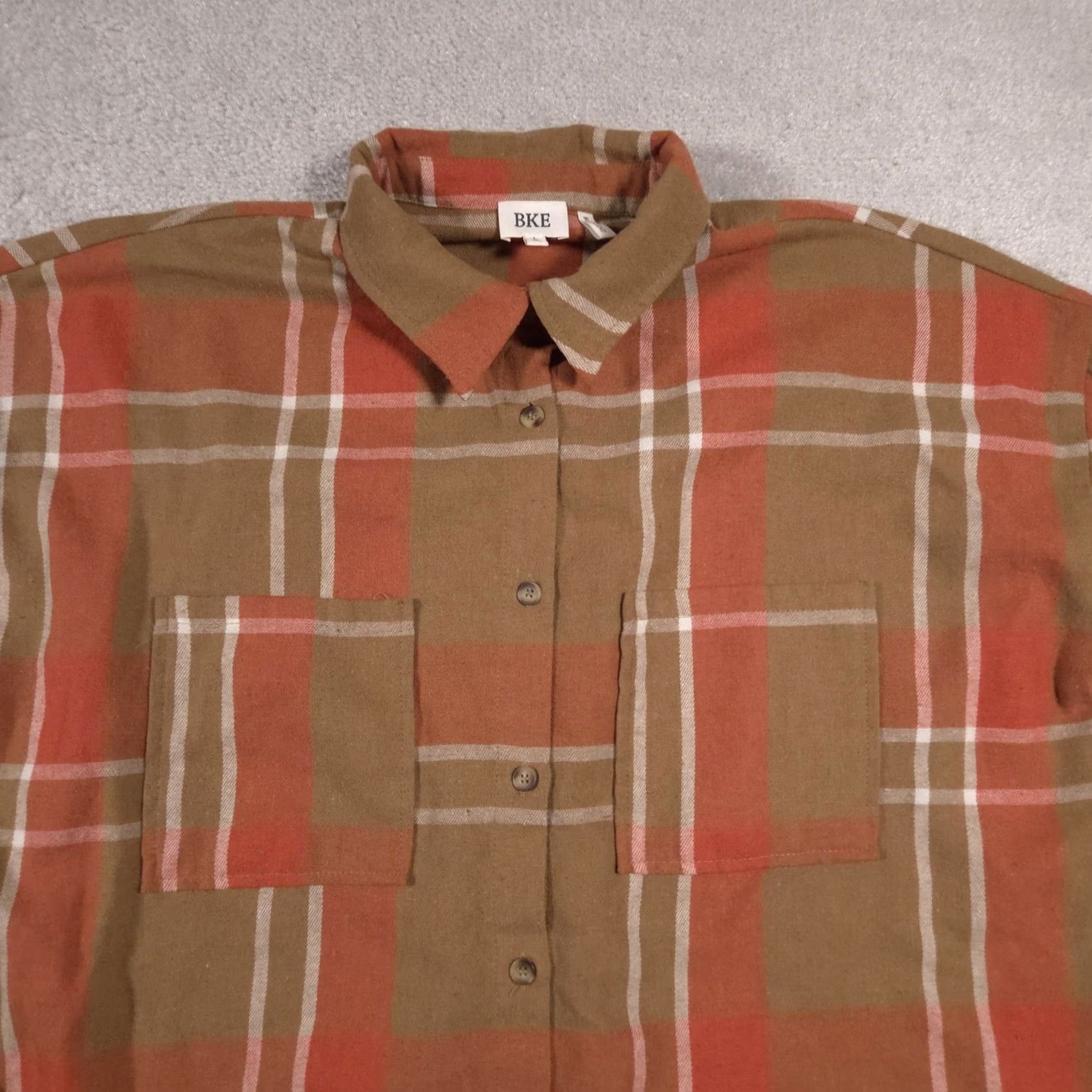 BKE BKE Shirt Womens Large Brown Plaid Button-Down Long Sleeve Boyfriend Flannel Shirt Size L / US 10 / IT 46 - 4 Thumbnail