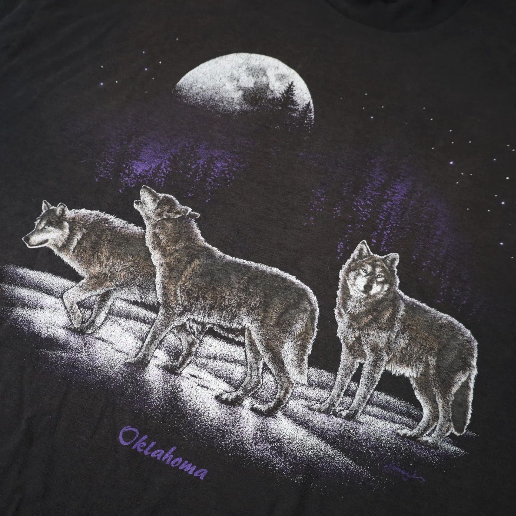Vintage VINTAGE Wolf Night Scene Graphic T Shirt Men's 2XL Black Shirts Mens Size US XXL / EU 58 / 5 - 4 Thumbnail