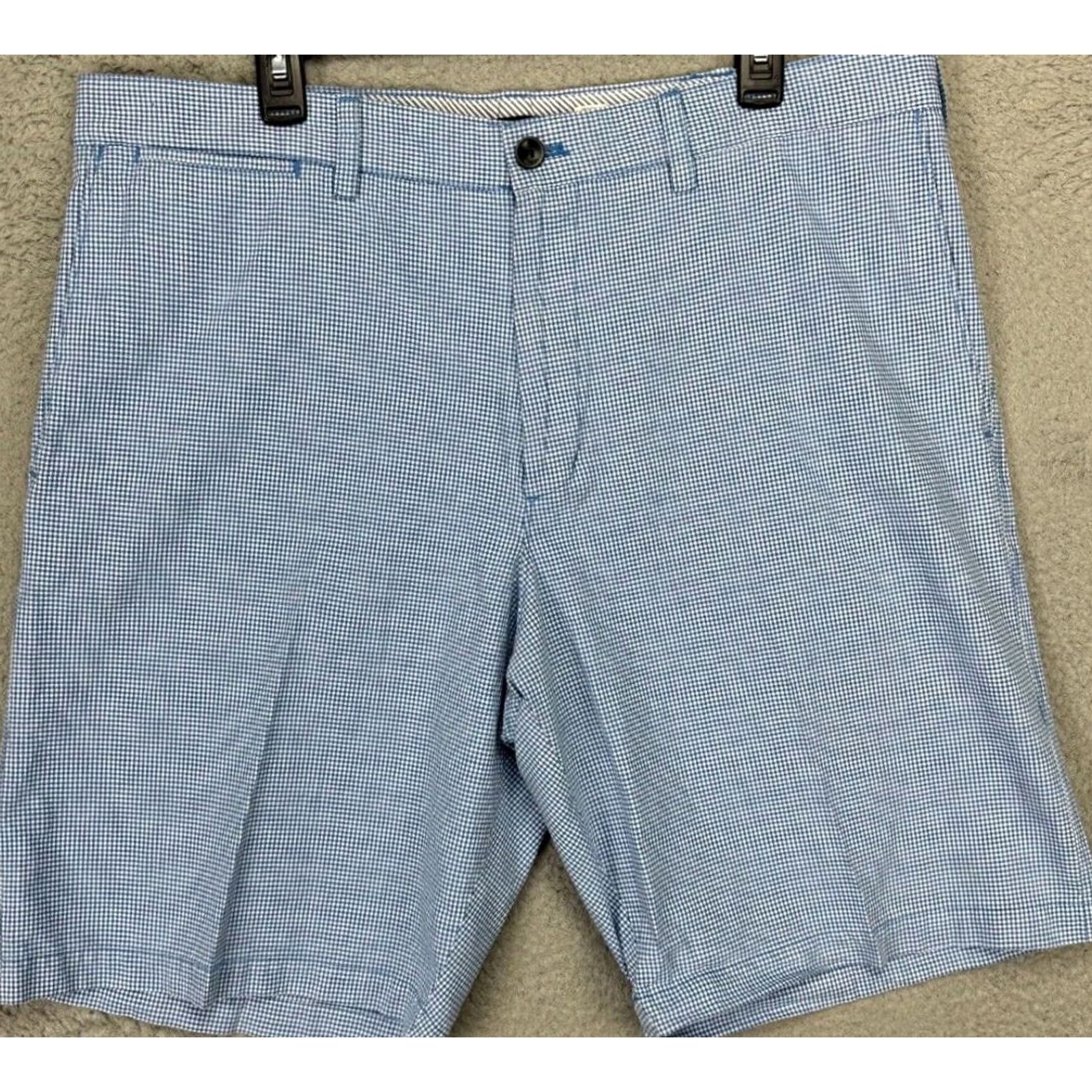 Banana Republic Banana Republic Shorts Men 38 Blue White Pincheck Khakis 100% Cotton Flat Front Casual Size US 38 / EU 54 - 2 Thumbnail