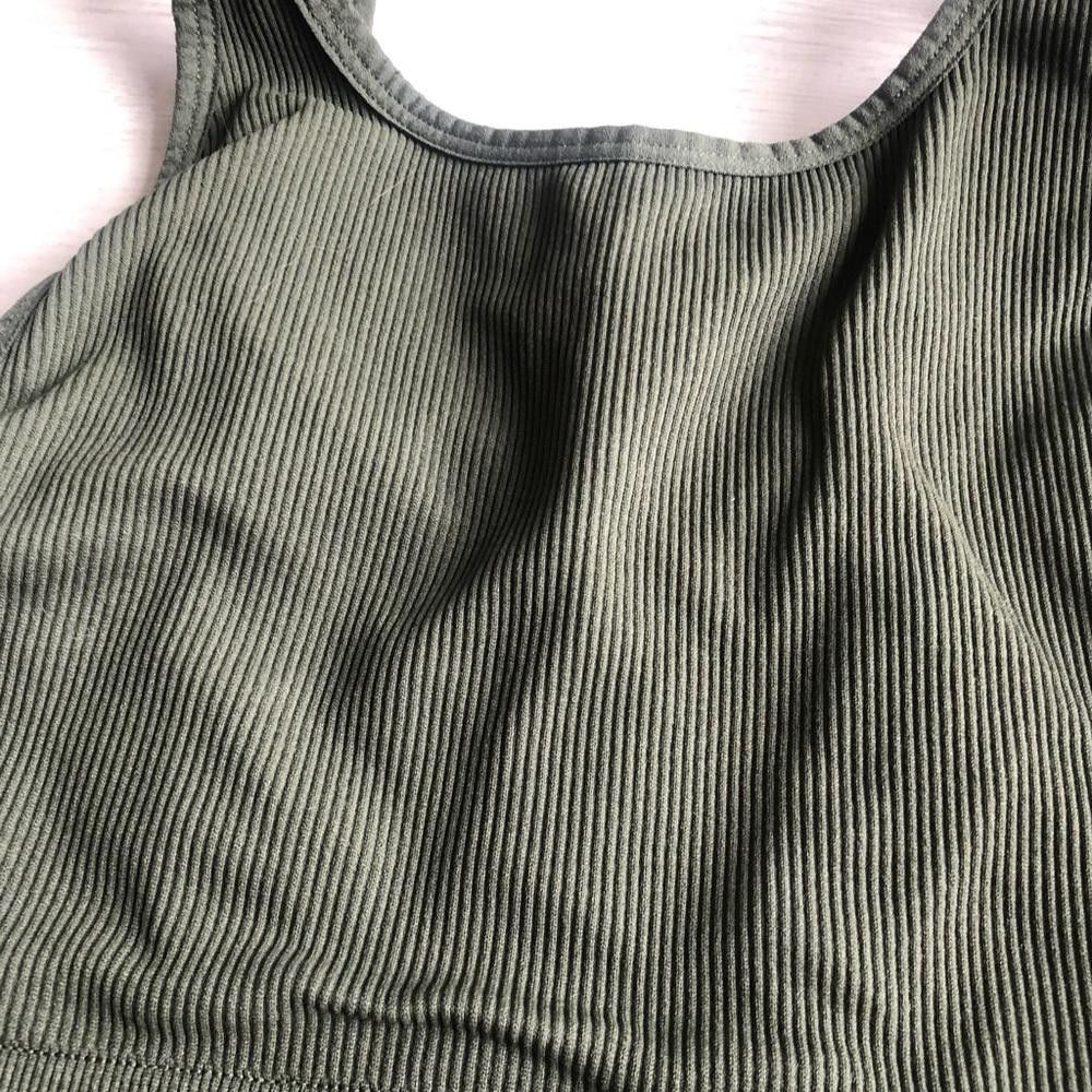 Designer Stylish Olive Green Ribbed Crop Top Size S / US 4 / IT 40 - 3 Thumbnail