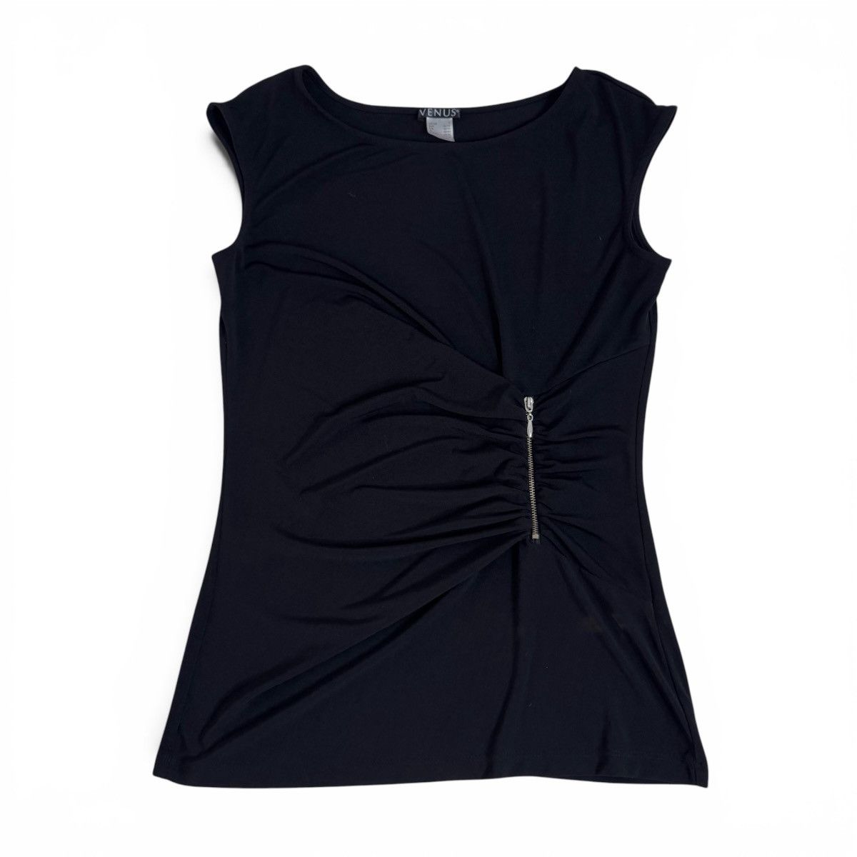 Venus Venus Black Ruched Front Zipper Detail Sleeveless Top Size S / US 4 / IT 40 - 1 Thumbnail