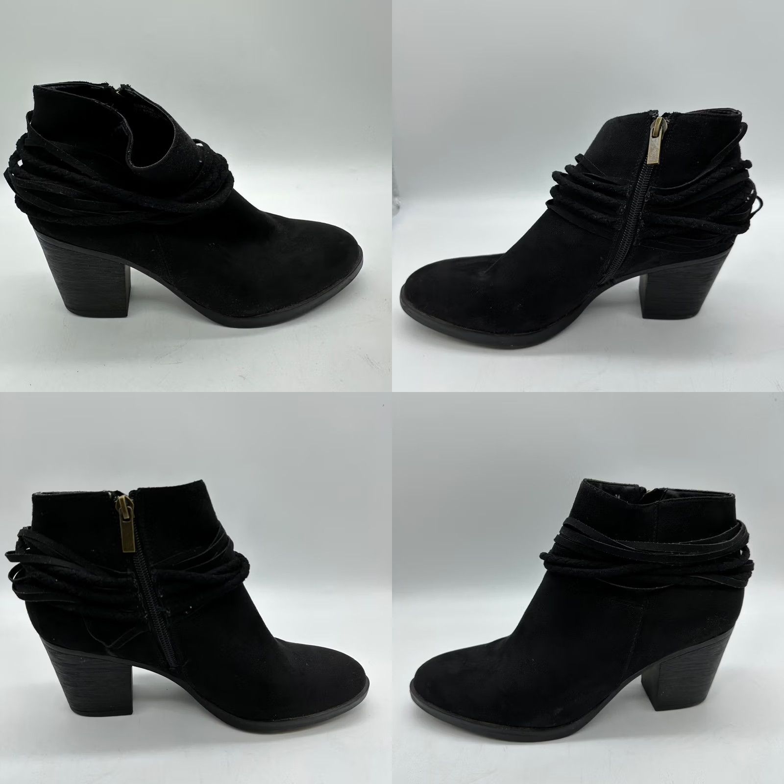 Vintage Bamboo Womens Bootie Ankle Black Faux Suede Block Heel Zipper Size 7.5 Shoes Size US 8 / IT 38 - 8 Thumbnail