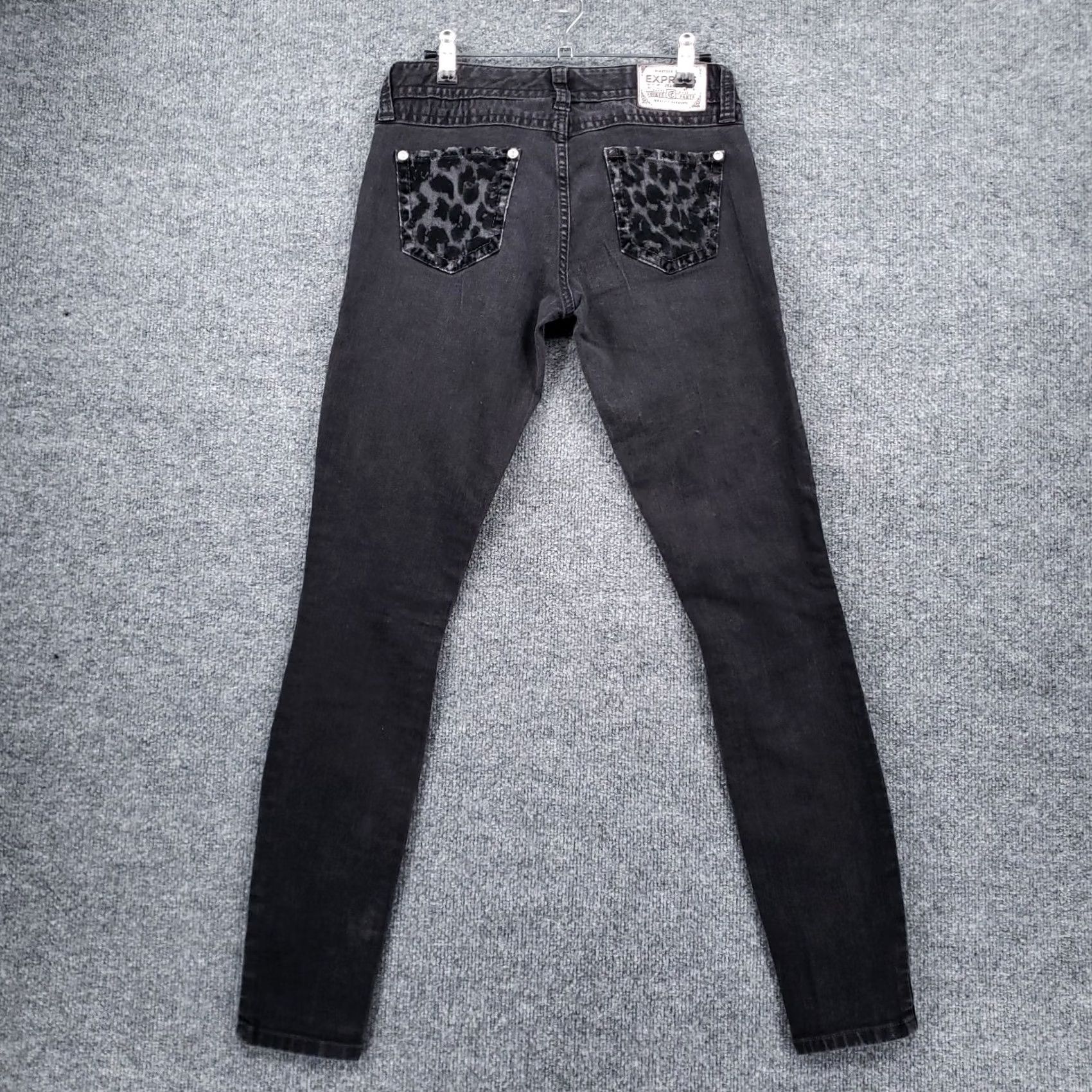 Express Express Jeans Women 2 Ultra Low Legging Animal Print Dark Black Denim Size 26" / US 2 / IT 38 - 2 Thumbnail