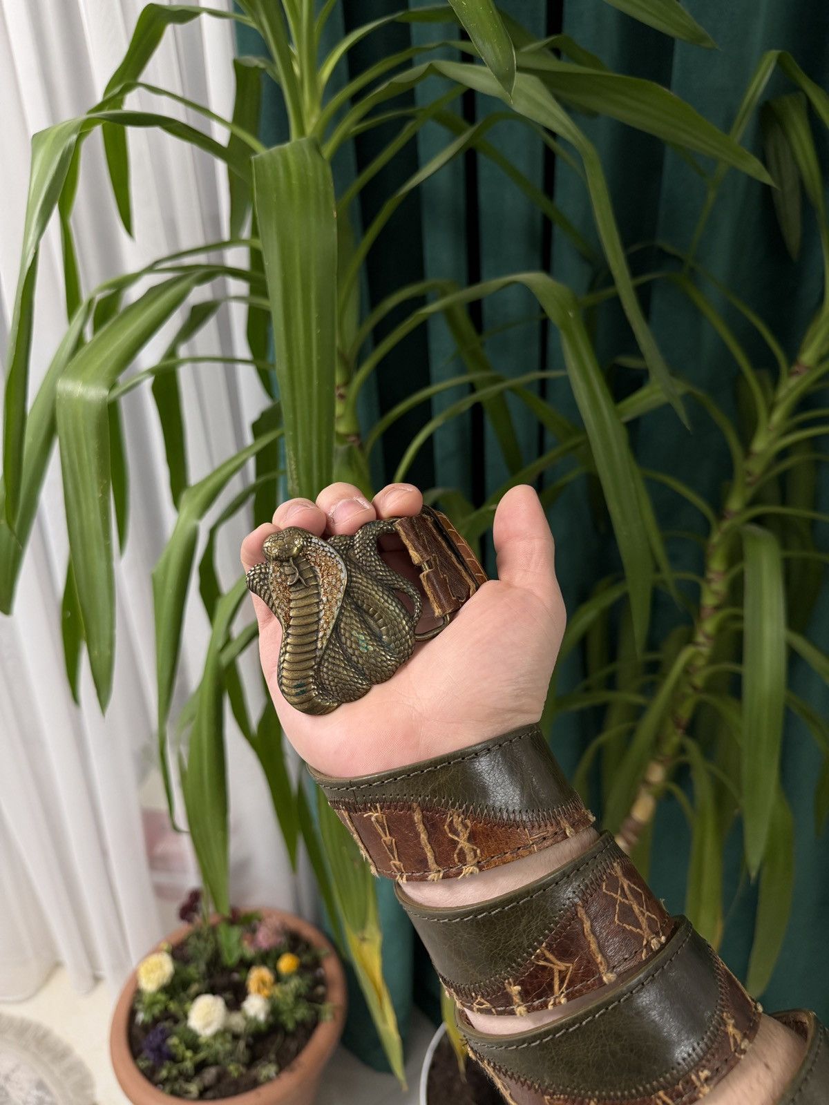 Japanese Brand Brown Snakeskin allover Y2K Belt kmrii styled Size 38 - 2 Thumbnail