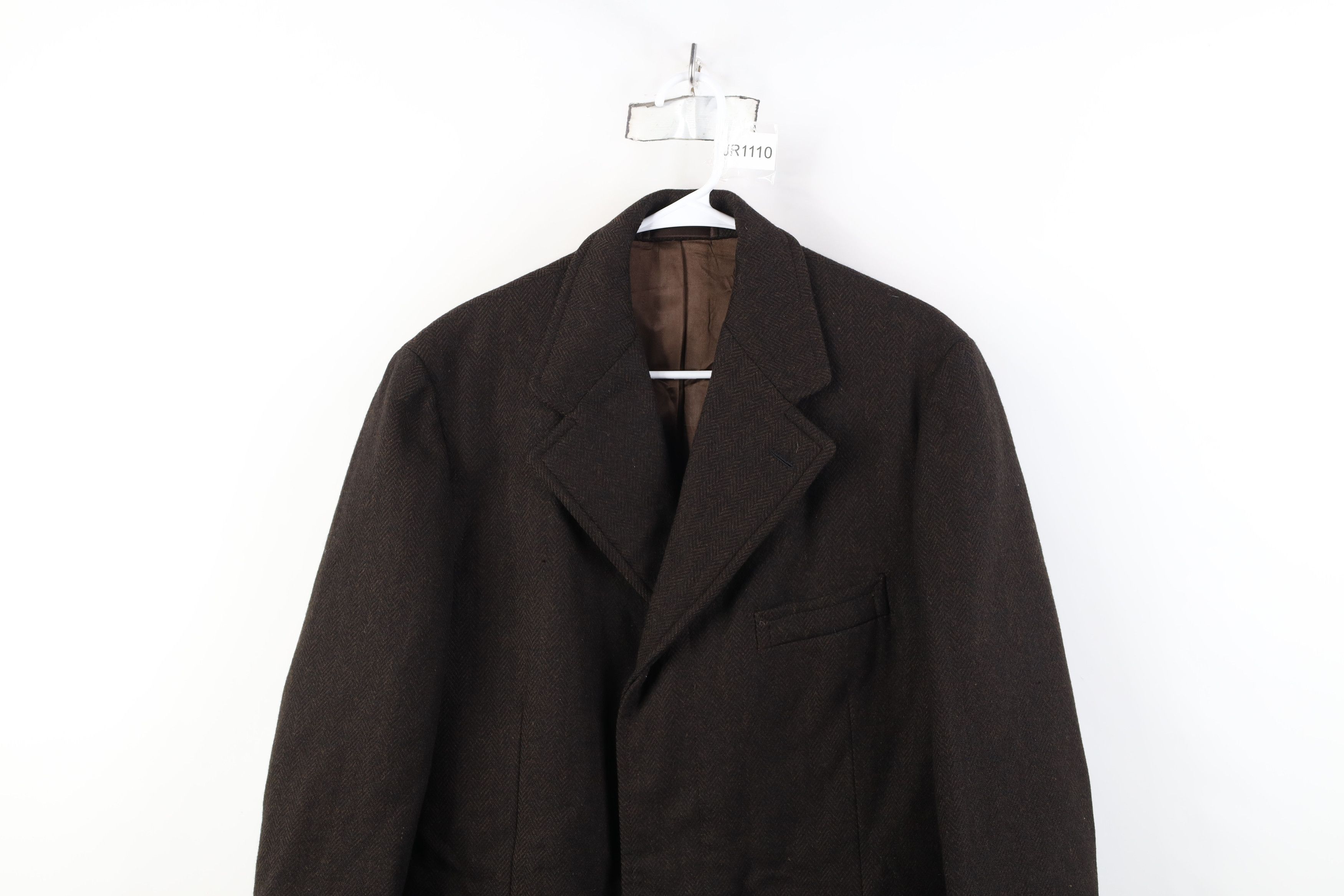 Vintage Vintage 50s Bespoke Herringbone Overcoat Jacket Brown USA Size US XL / EU 56 / 4 - 2 Thumbnail
