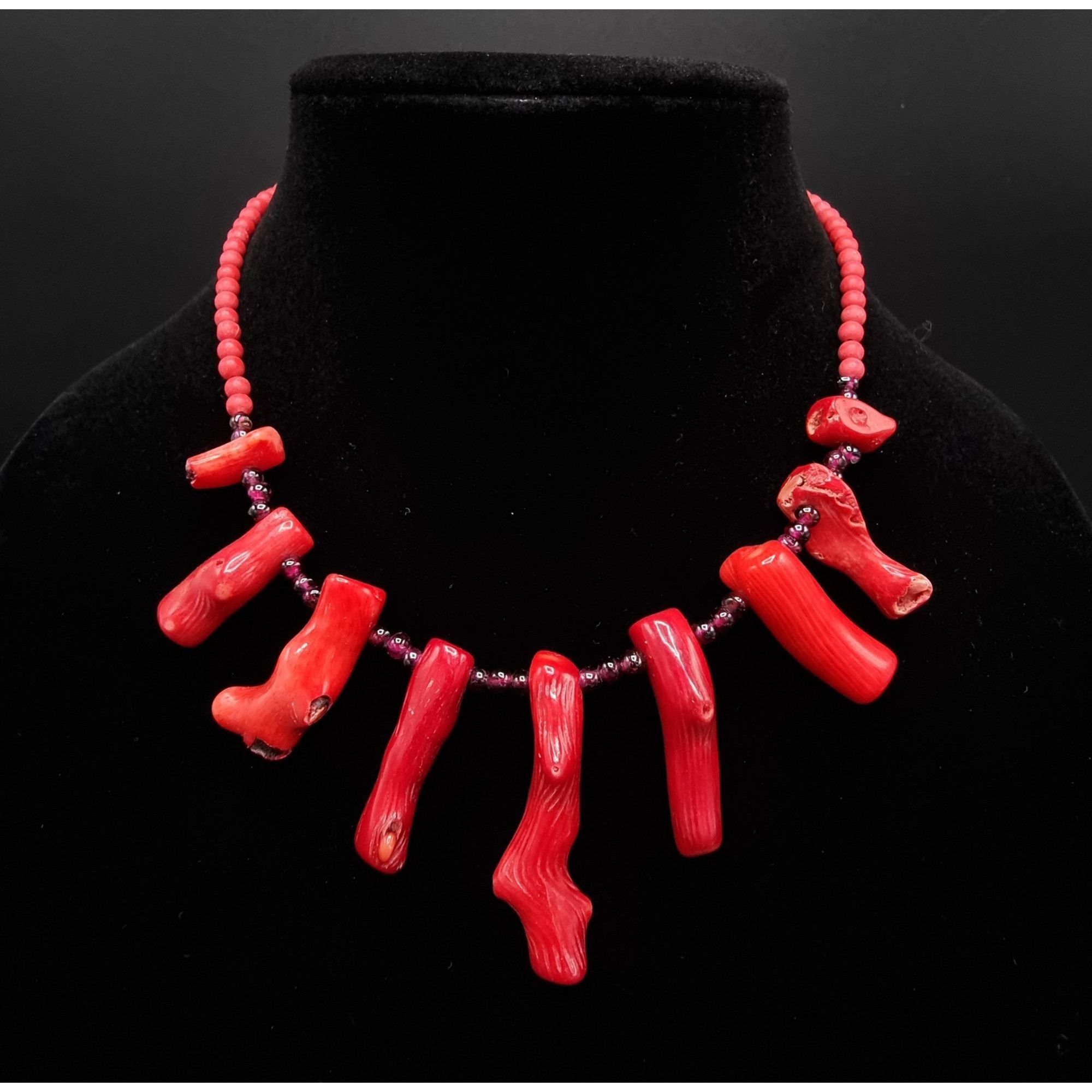 Vintage Vintage Genuine Red Coral & Garnet Beaded Necklace With Silv Size ONE SIZE - 6 Thumbnail