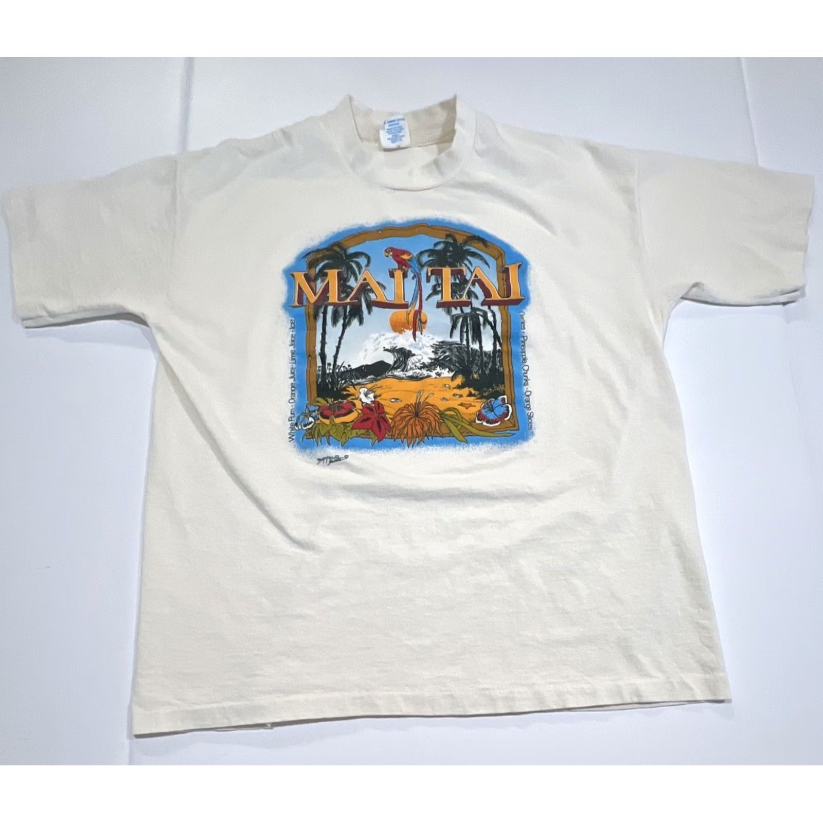 Vintage VINTAGE Mai Tai Recipe T Shirt XL Bright Graphics Buffalo Tag 1990s White Cotton Mens Size US XL / EU 56 / 4 - 4 Thumbnail