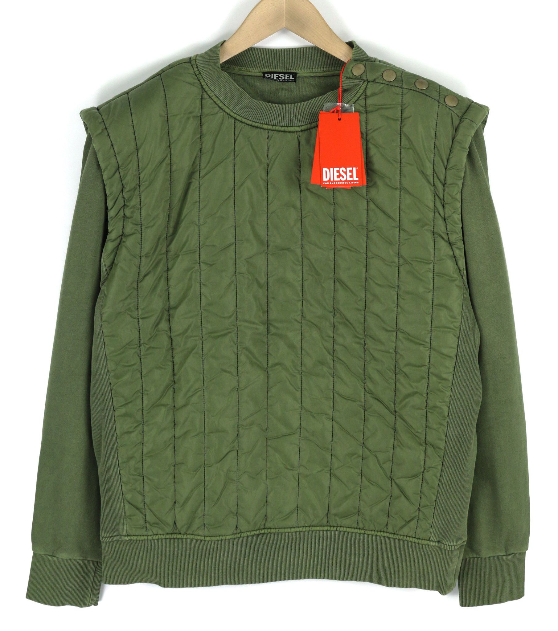 Diesel S-HOLTY L Green Quilted Crew Logo Sweatshirt 40122 Size US L / EU 52-54 / 3 - 1 Thumbnail
